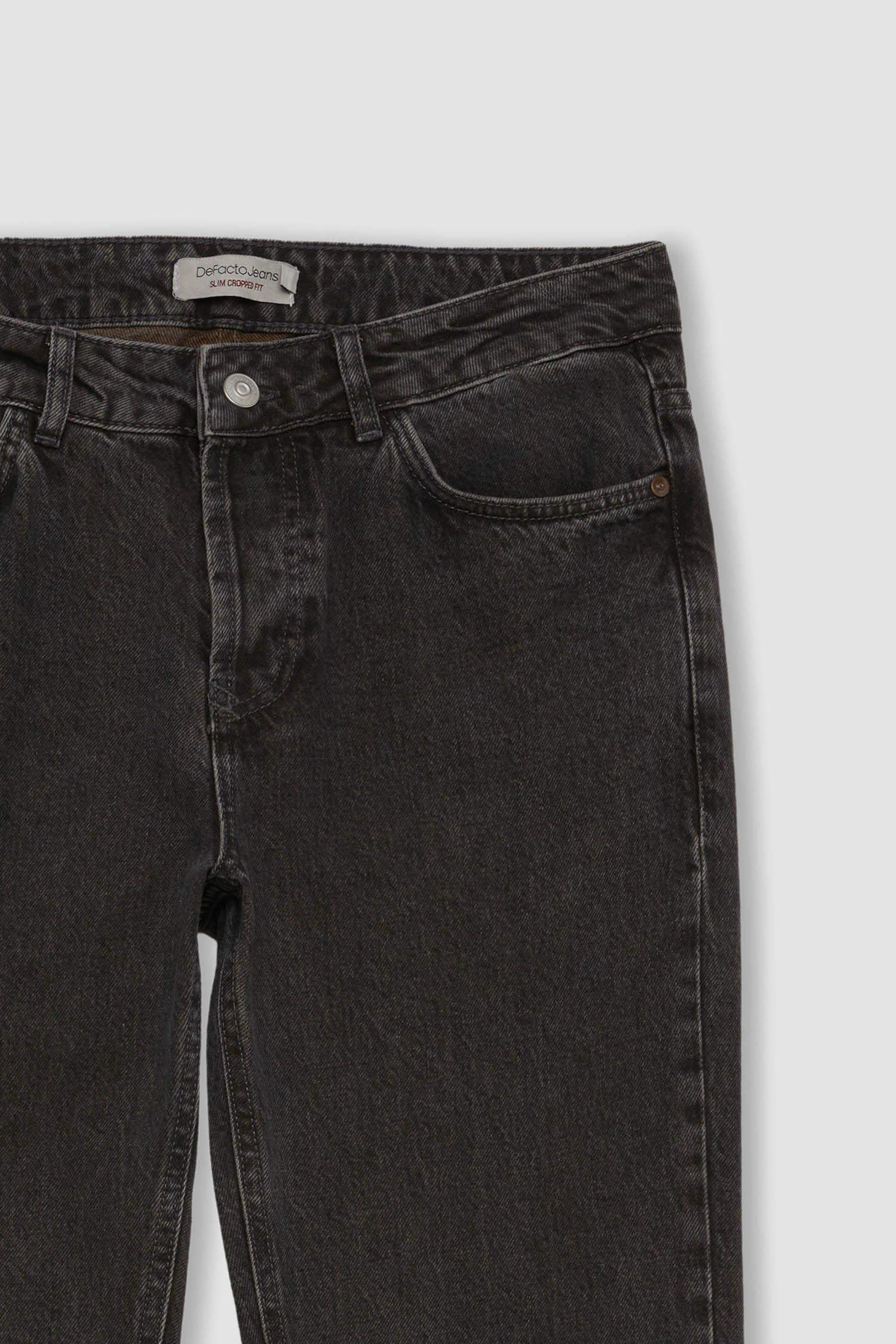 %100 Pamuk Slim Cropped Fit Dar Kalıp Normal Bel Dar Paça Jean Pantolon