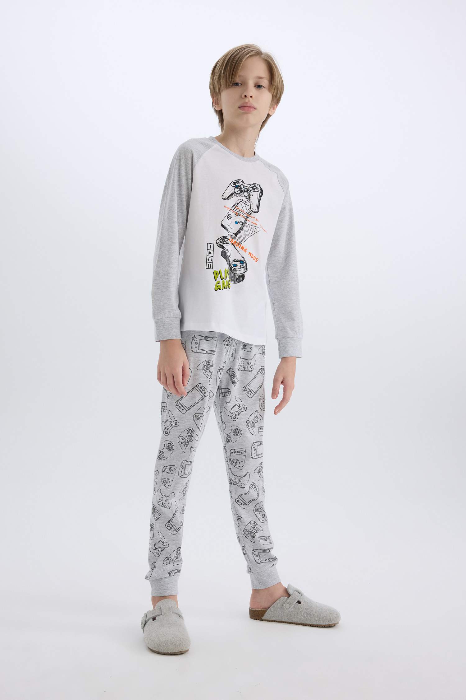 Erkek Çocuk Pijama Takımı Baskılı Uzun Kollu Üst Uzun Alt