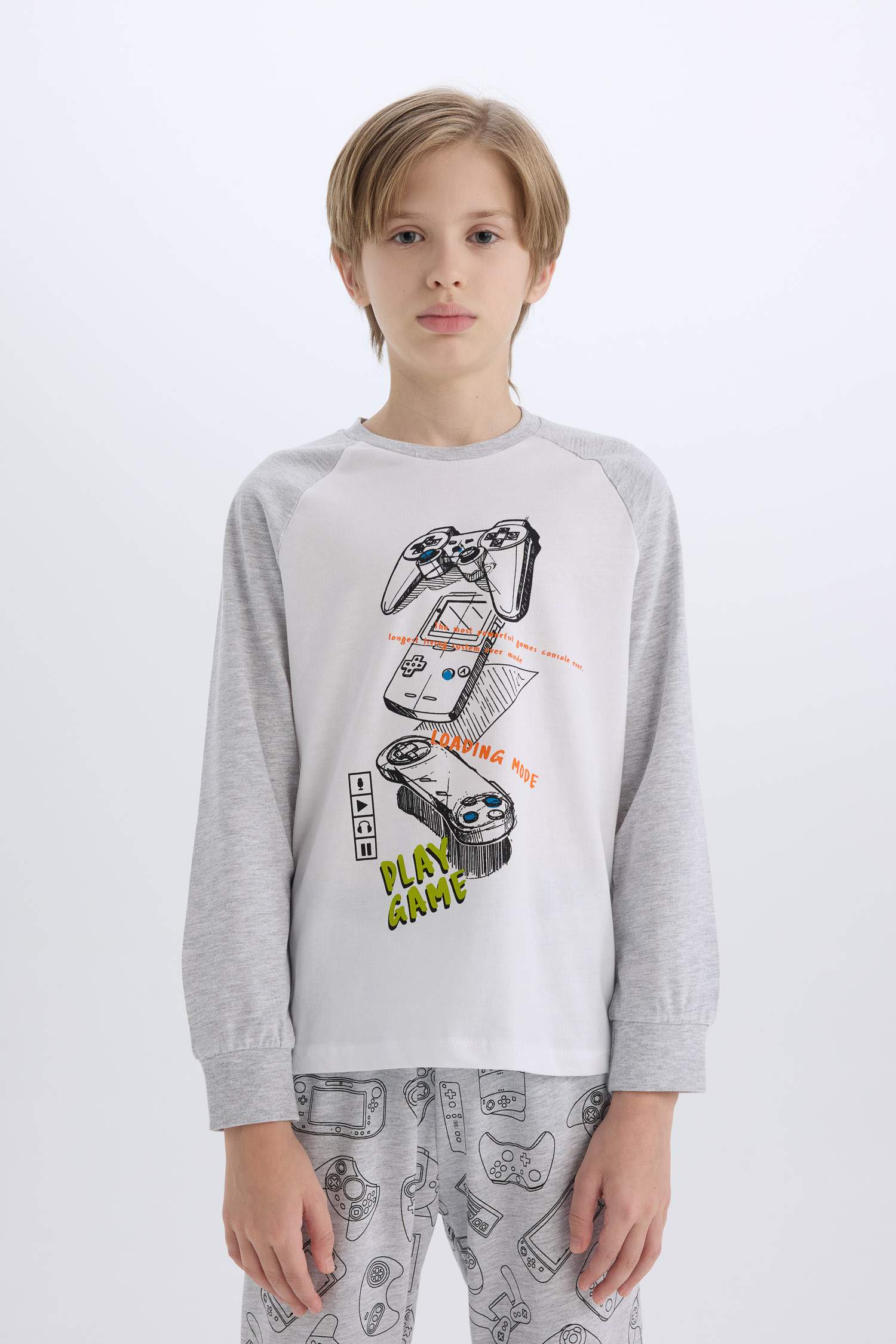 Erkek Çocuk Pijama Takımı Baskılı Uzun Kollu Üst Uzun Alt