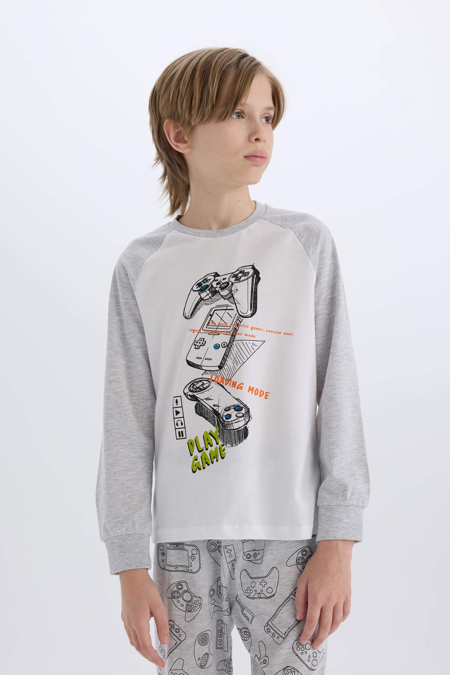 Erkek Çocuk Pijama Takımı Baskılı Uzun Kollu Üst Uzun Alt