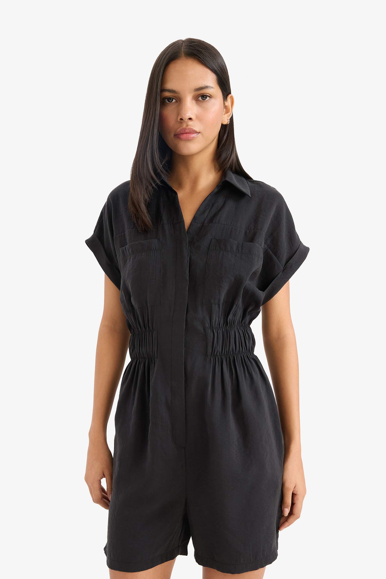 Комбинезон с коротким рукавом из модала с рубашечным воротником