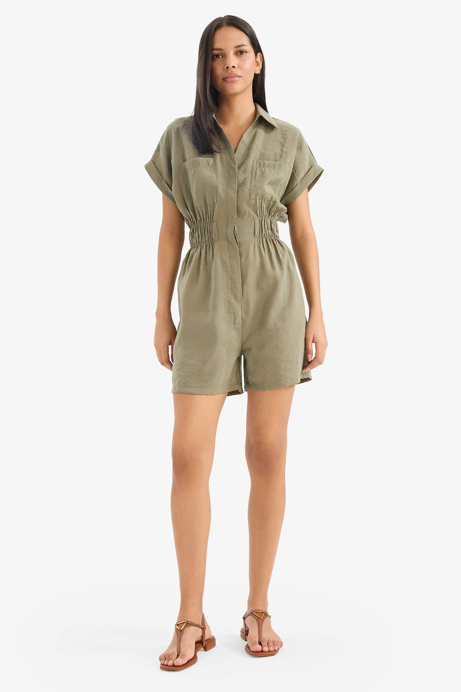 Ромпер с воротником рубашки и коротким рукавом из модала