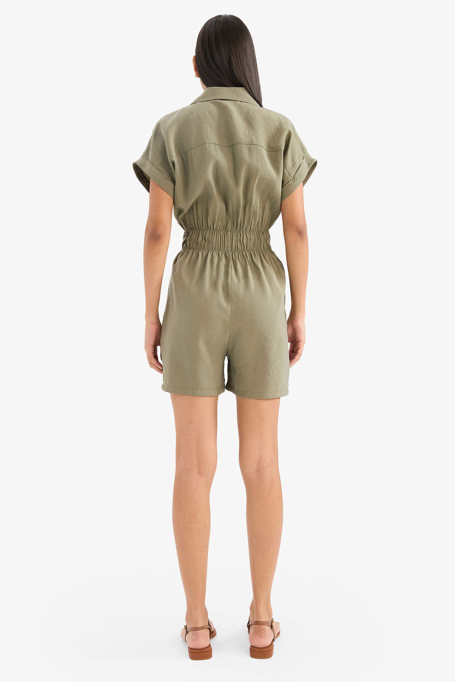 Ромпер с воротником рубашки и коротким рукавом из модала