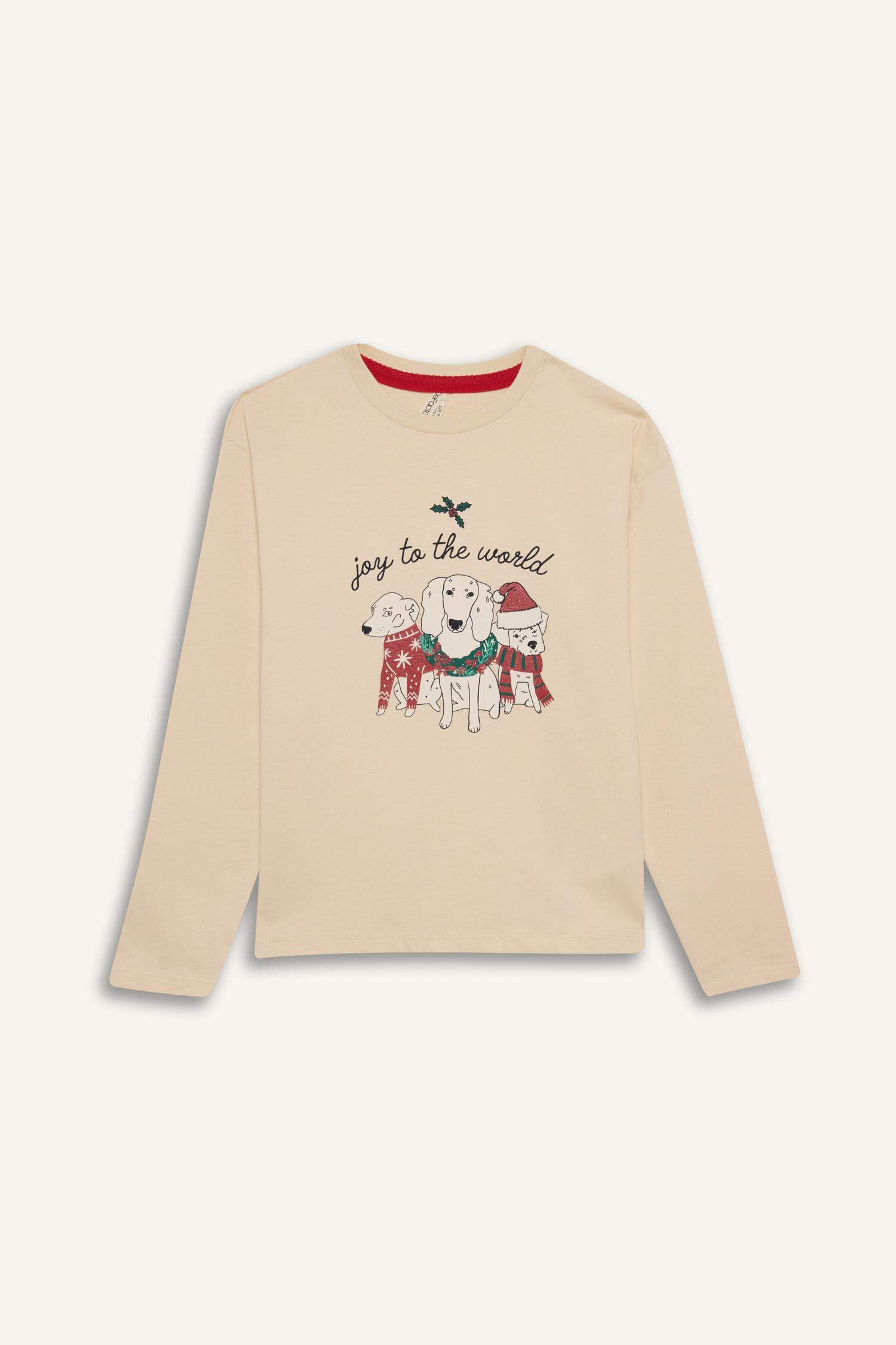 Girl Christmas Themed Top Bottom 2 Piece Pajama Set