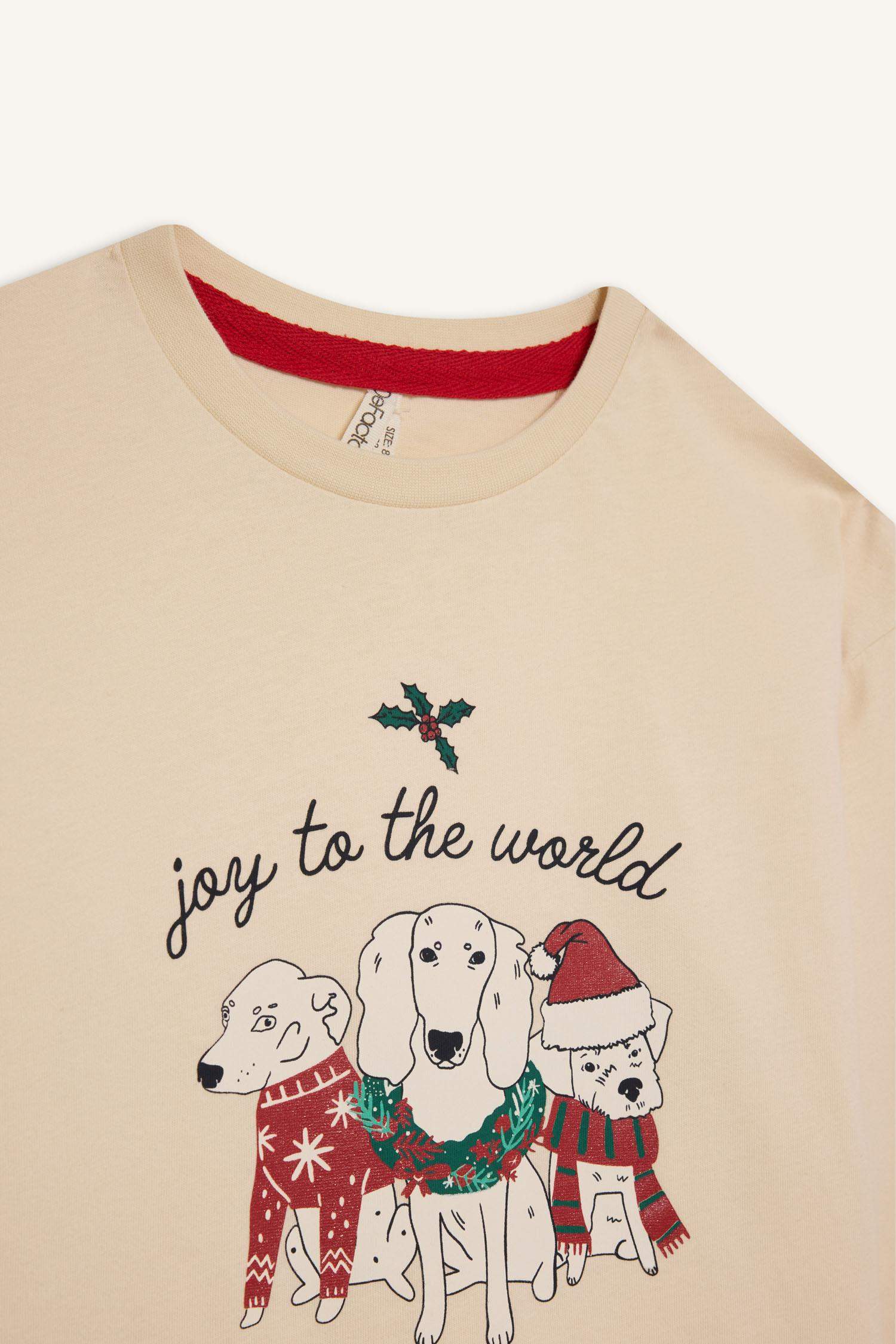 Girl Christmas Themed Top Bottom 2 Piece Pajama Set