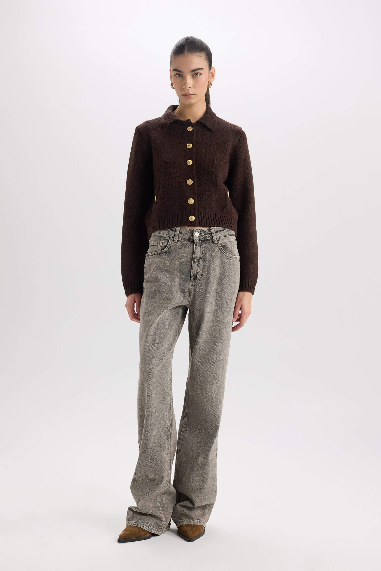 Regular Fit Polo Yaka Düğmeli Triko Hırka