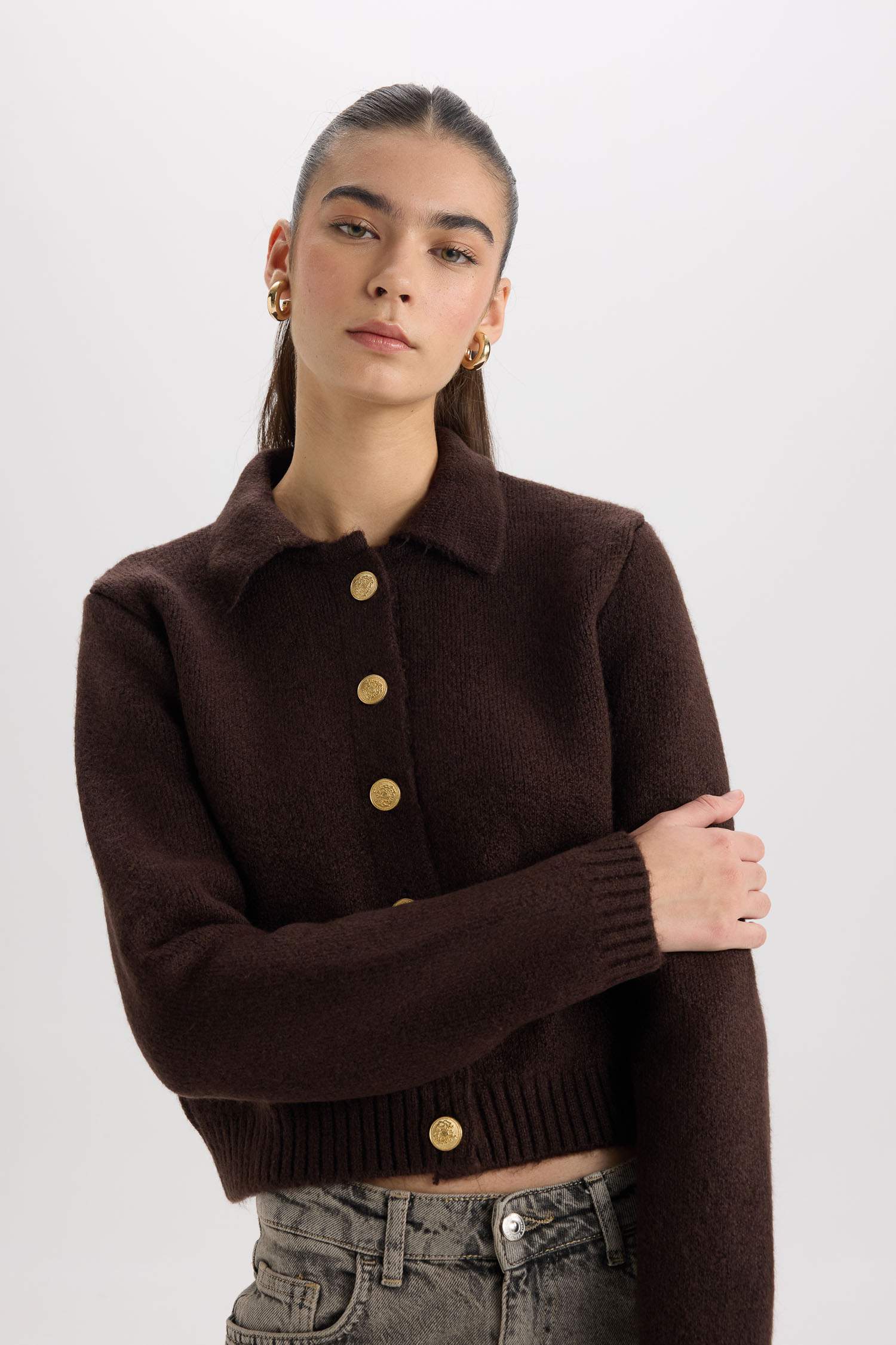 Regular Fit Polo Yaka Düğmeli Triko Hırka