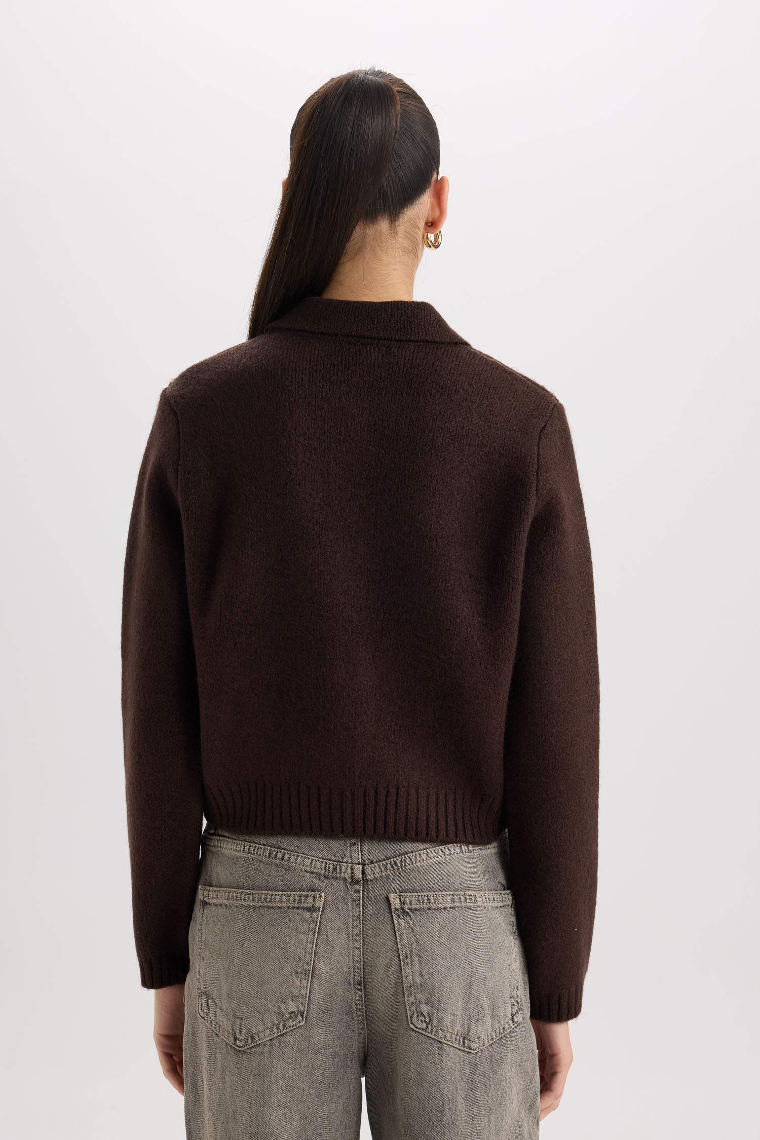 Regular Fit Polo Yaka Düğmeli Triko Hırka