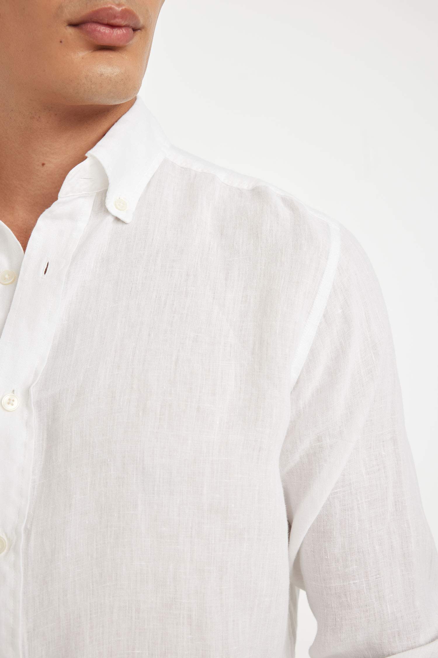 Regular Fit Polo Neck Long Sleeve Linen Shirt