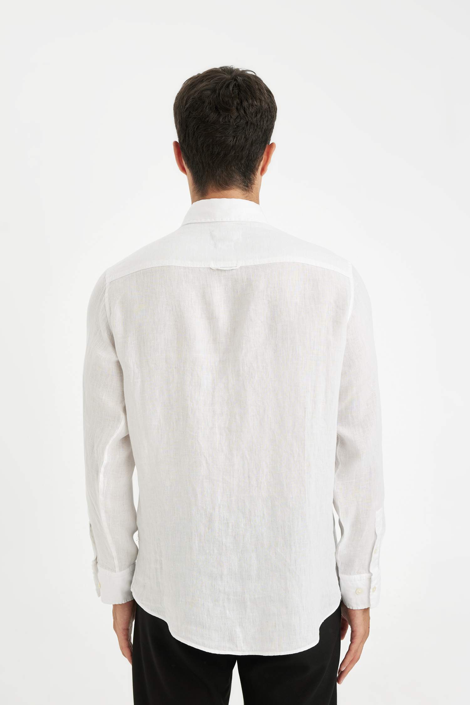 Regular Fit Polo Neck Long Sleeve Linen Shirt