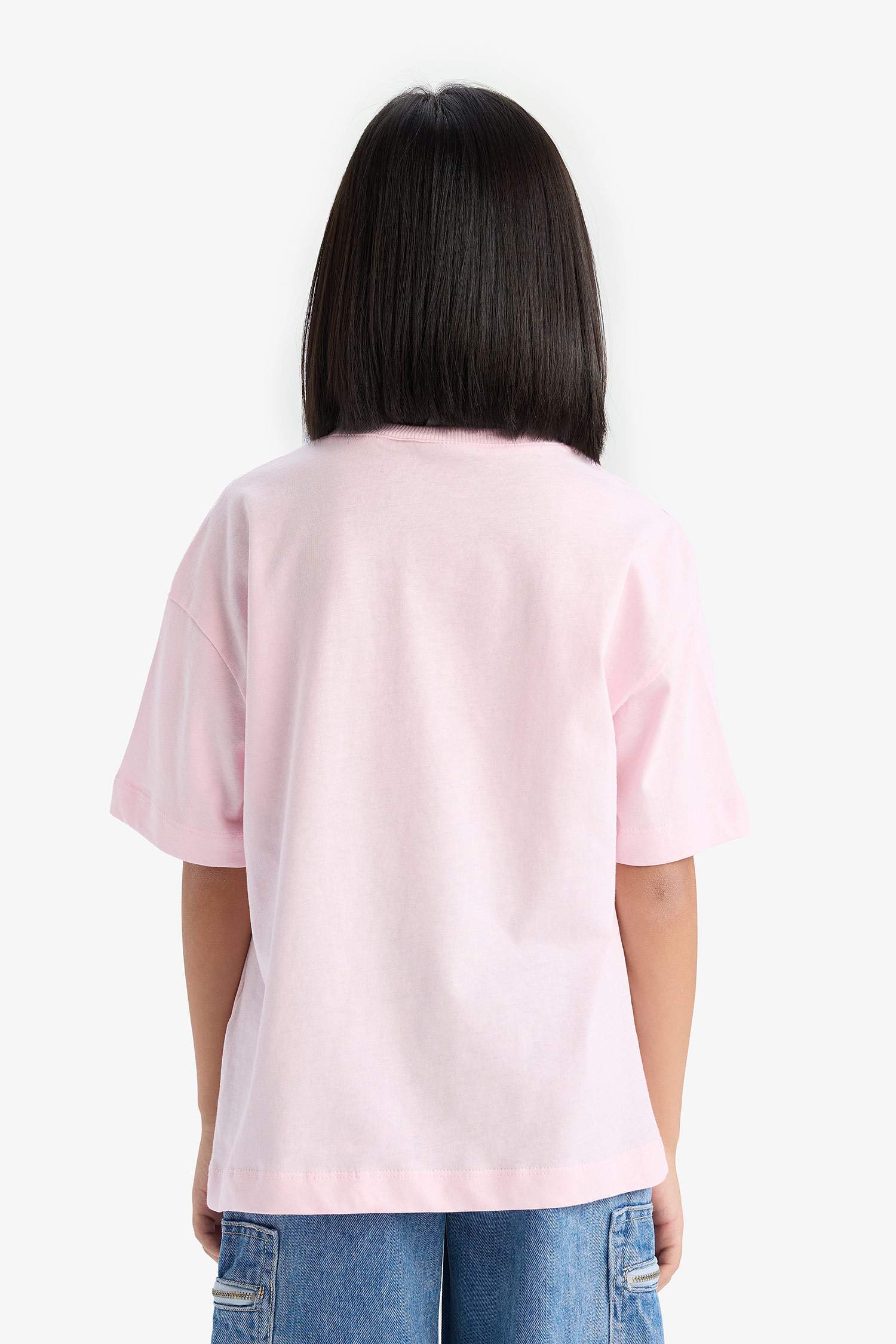 Kız Çocuk SpongeBob Oversize Geniş Kalıp Bisiklet Yaka Kısa Kollu Tişört