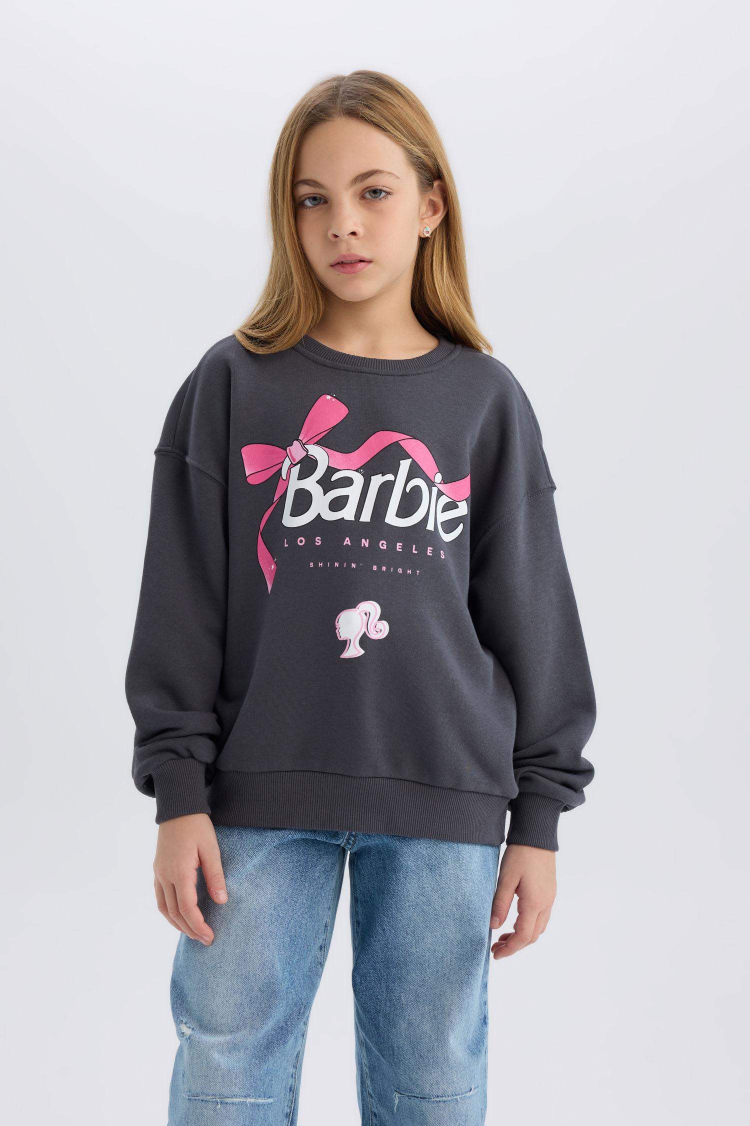 Kız Çocuk Barbie Relax Fit Bisiklet Yaka Sweatshirt