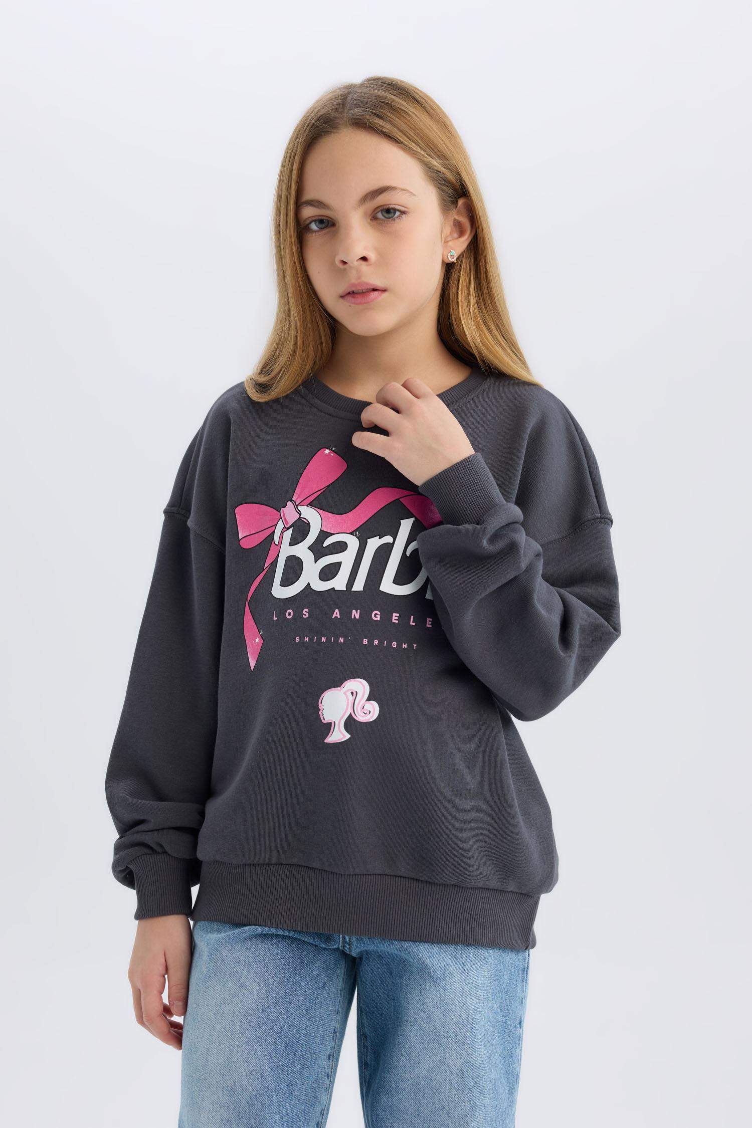 Kız Çocuk Barbie Relax Fit Bisiklet Yaka Sweatshirt