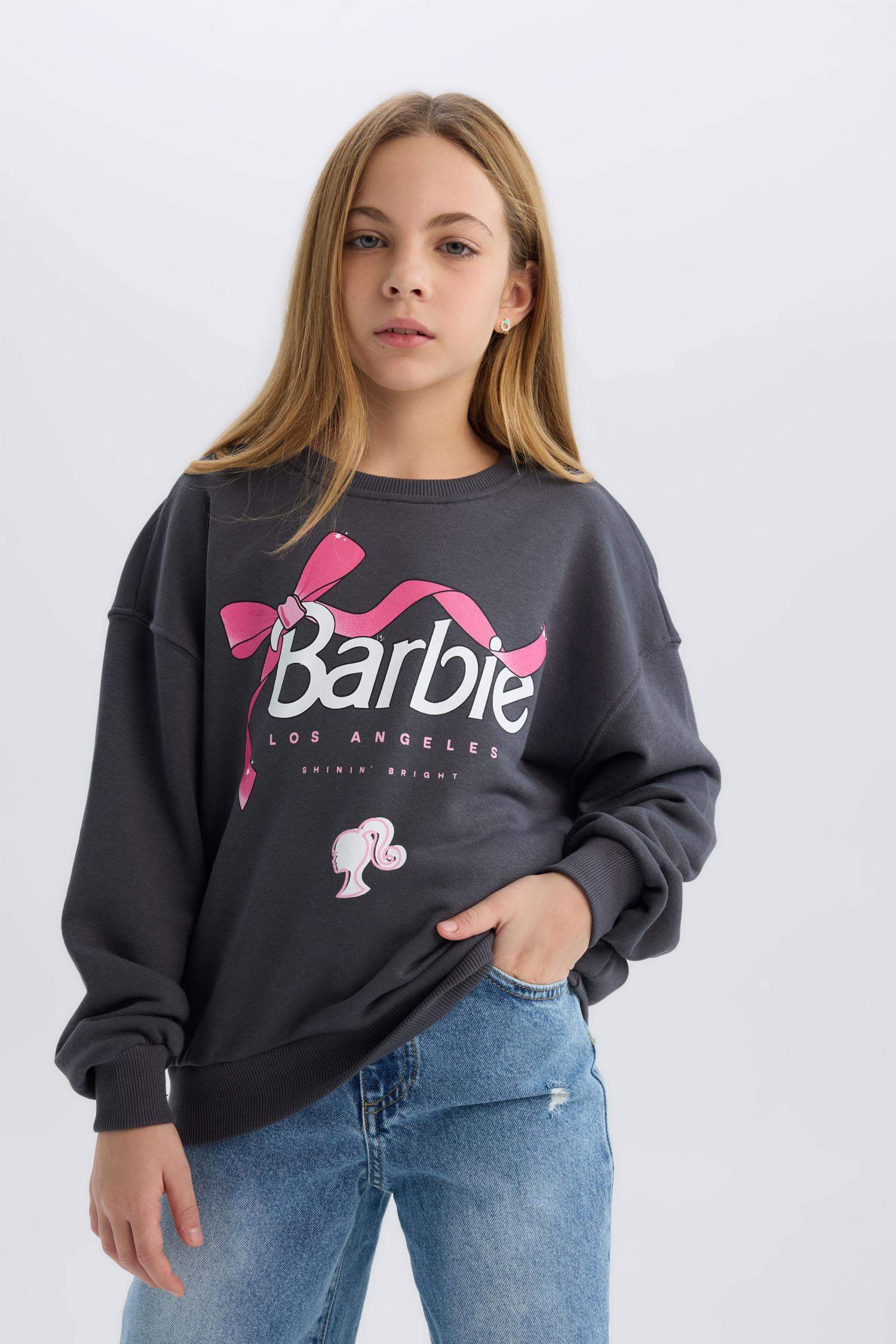 Kız Çocuk Barbie Relax Fit Bisiklet Yaka Sweatshirt