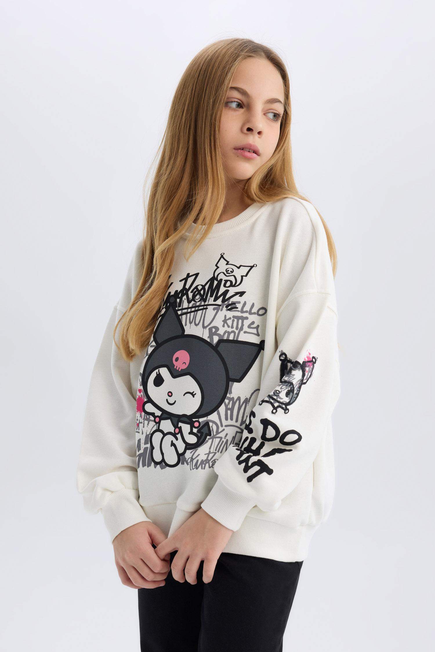 Kız Çocuk Kuromi Oversize Geniş Kalıp Bisiklet Yaka Sweatshirt