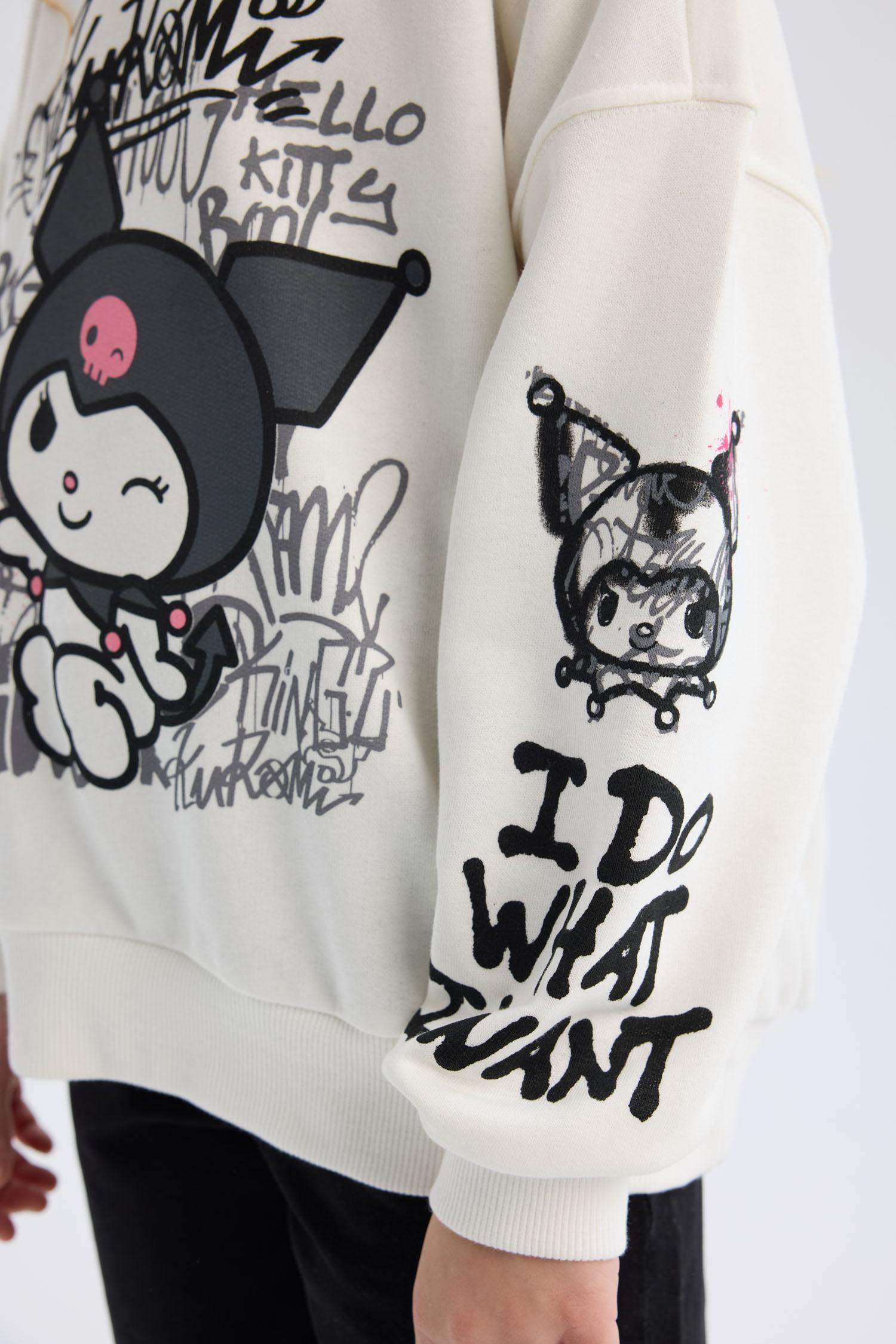 Kız Çocuk Kuromi Oversize Geniş Kalıp Bisiklet Yaka Sweatshirt