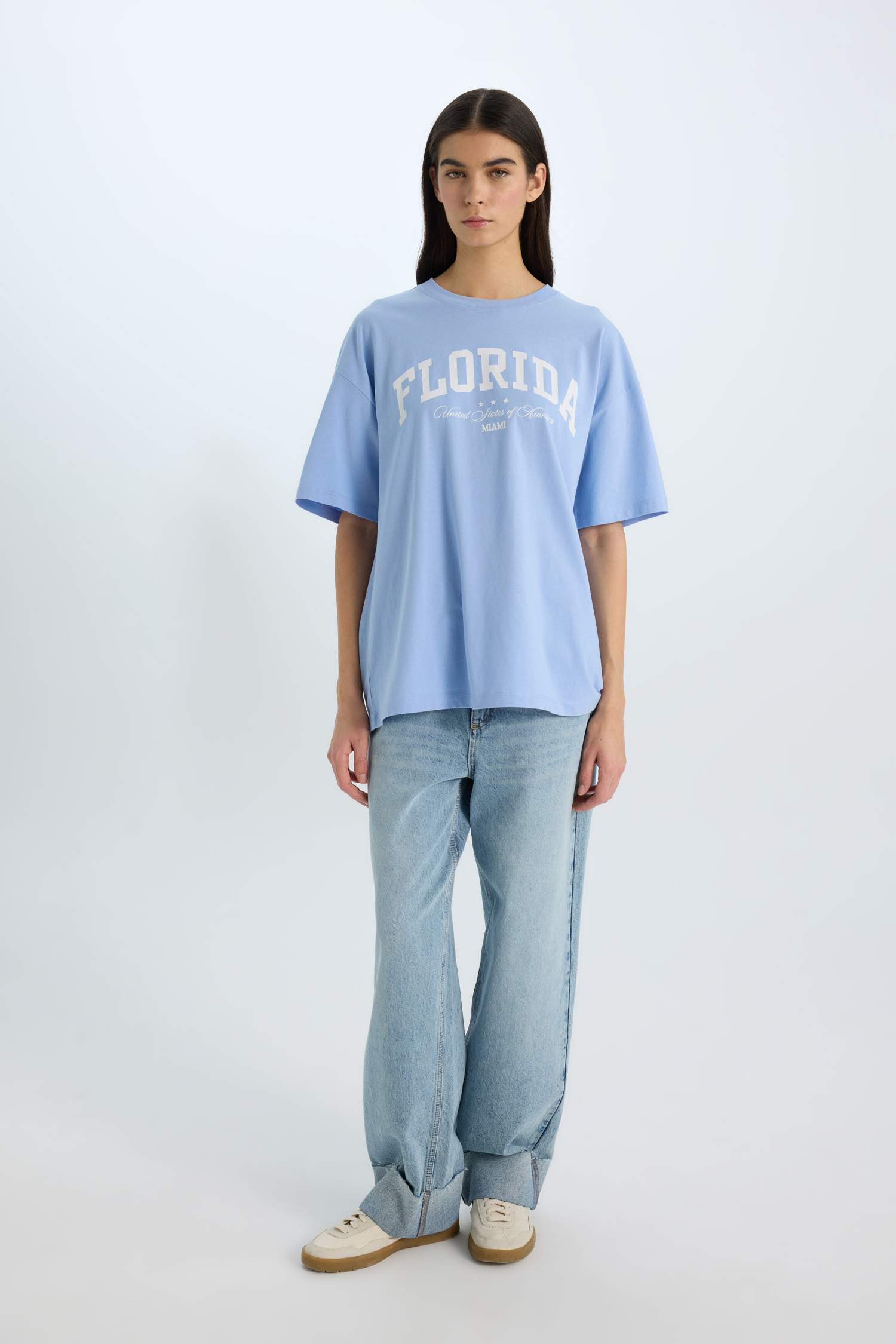 Oversize Fit Crew Neck Printed Casual T-Shirt