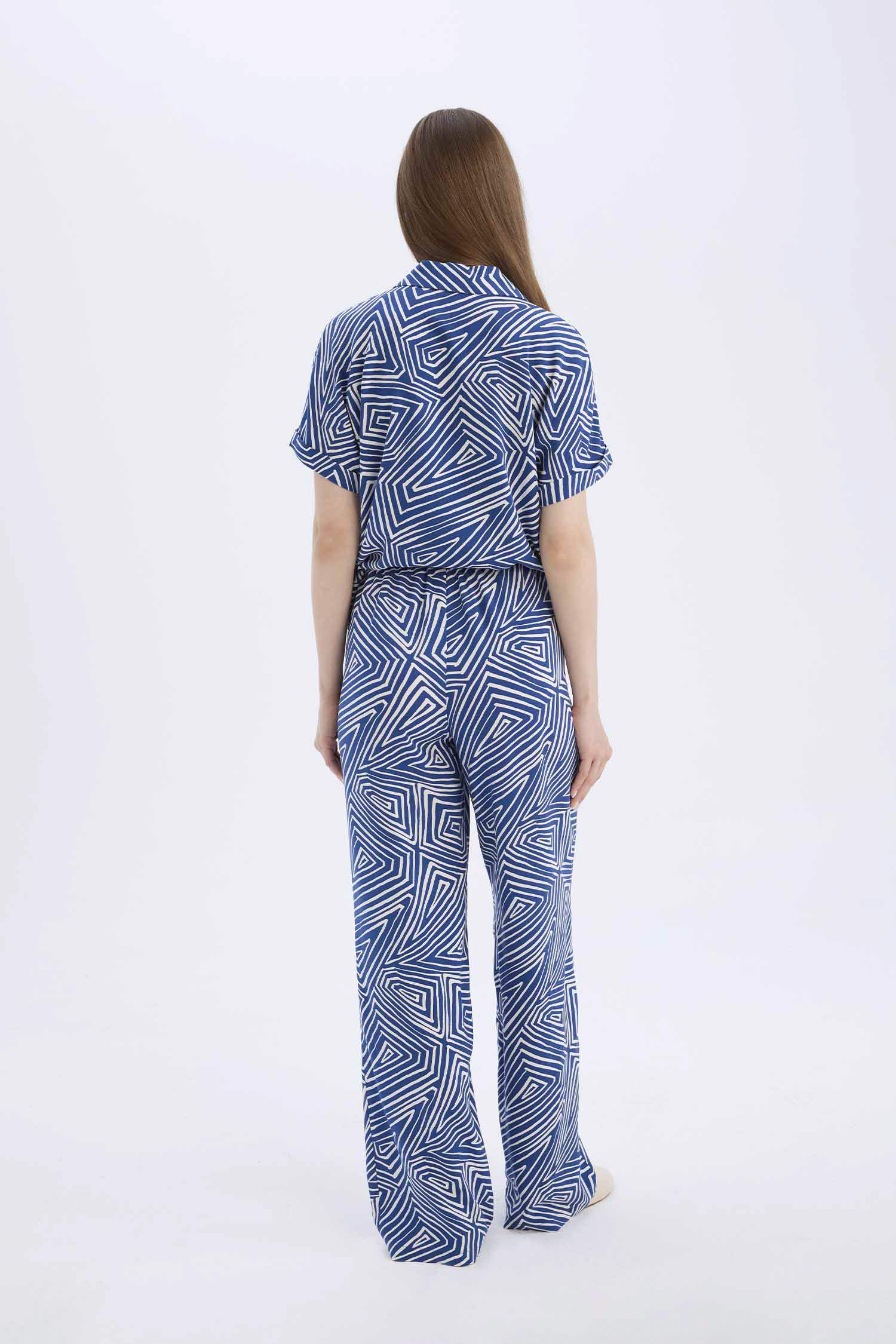 Regular Fit Desenli Beli Lastikli Düz Paça Pantolon