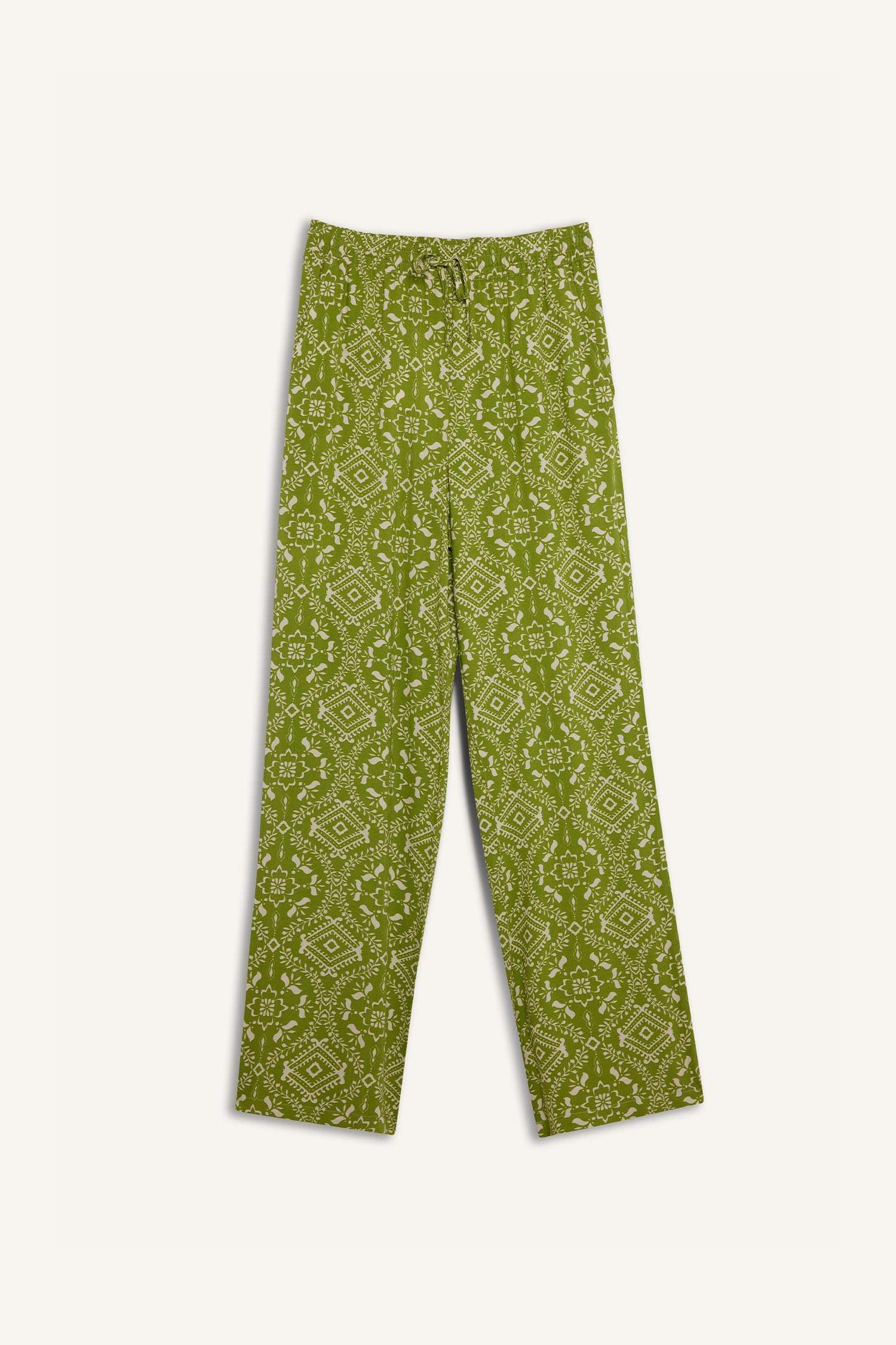 Regular Fit Desenli Beli Lastikli Düz Paça Pantolon