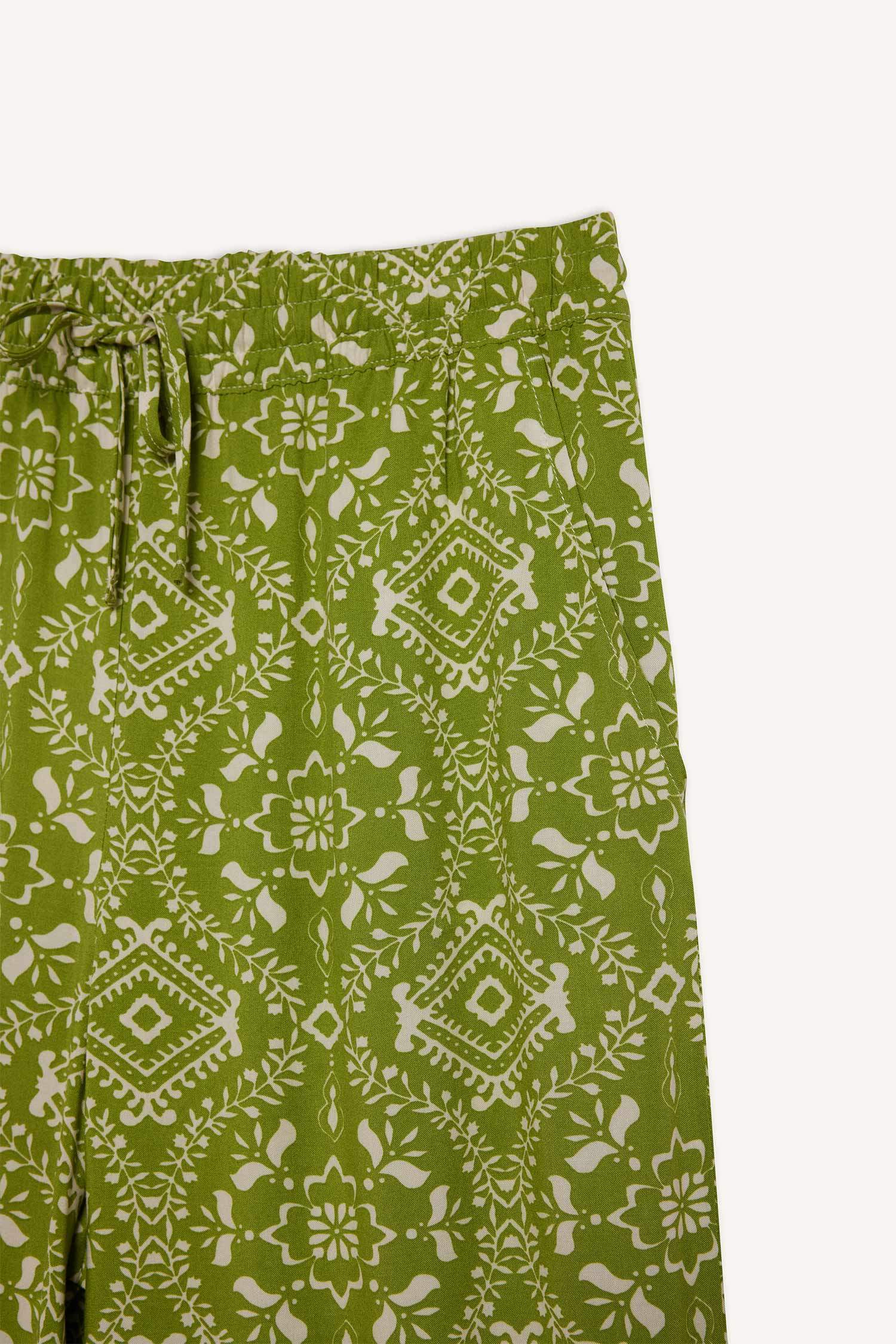 Regular Fit Desenli Beli Lastikli Düz Paça Pantolon