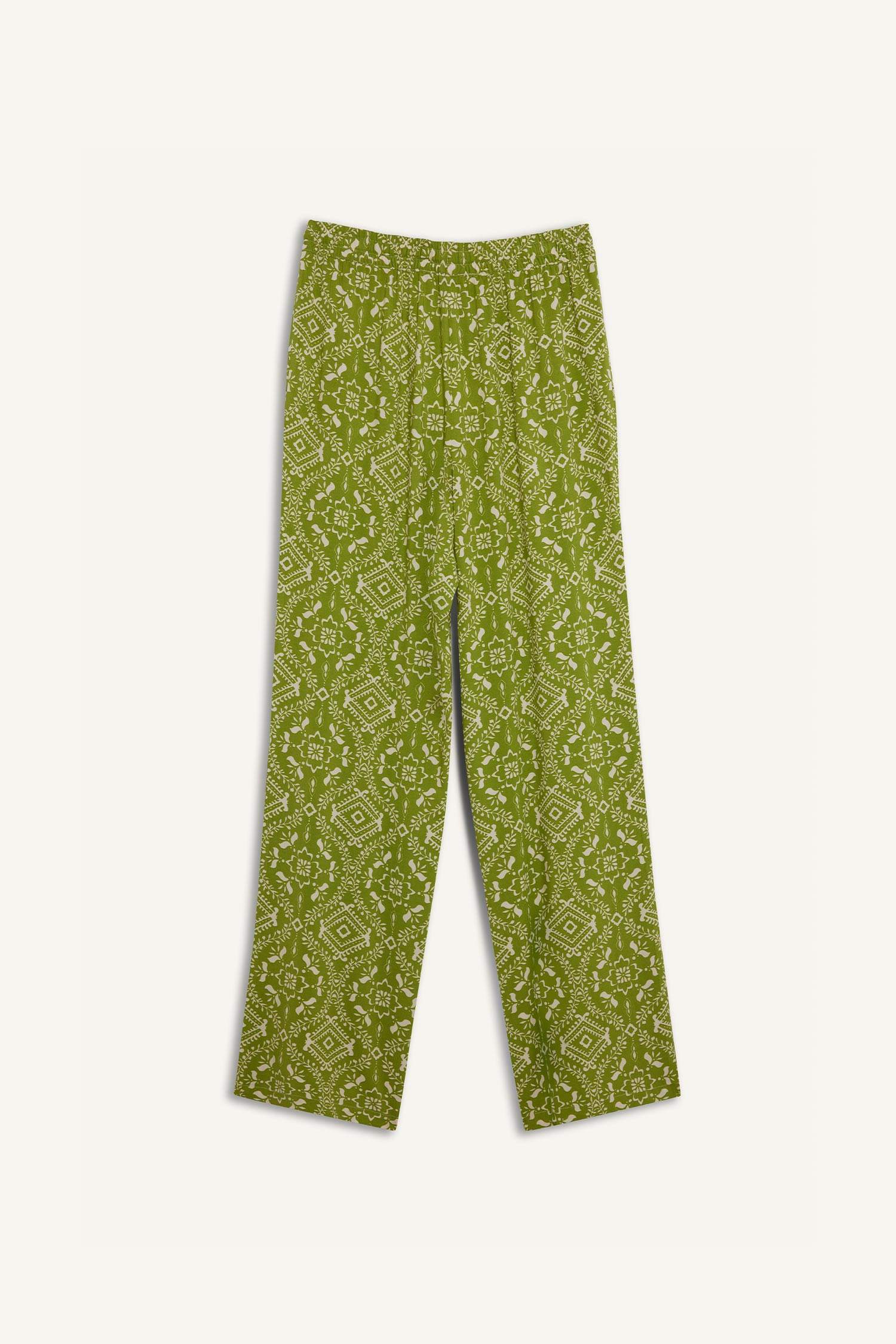 Regular Fit Desenli Beli Lastikli Düz Paça Pantolon