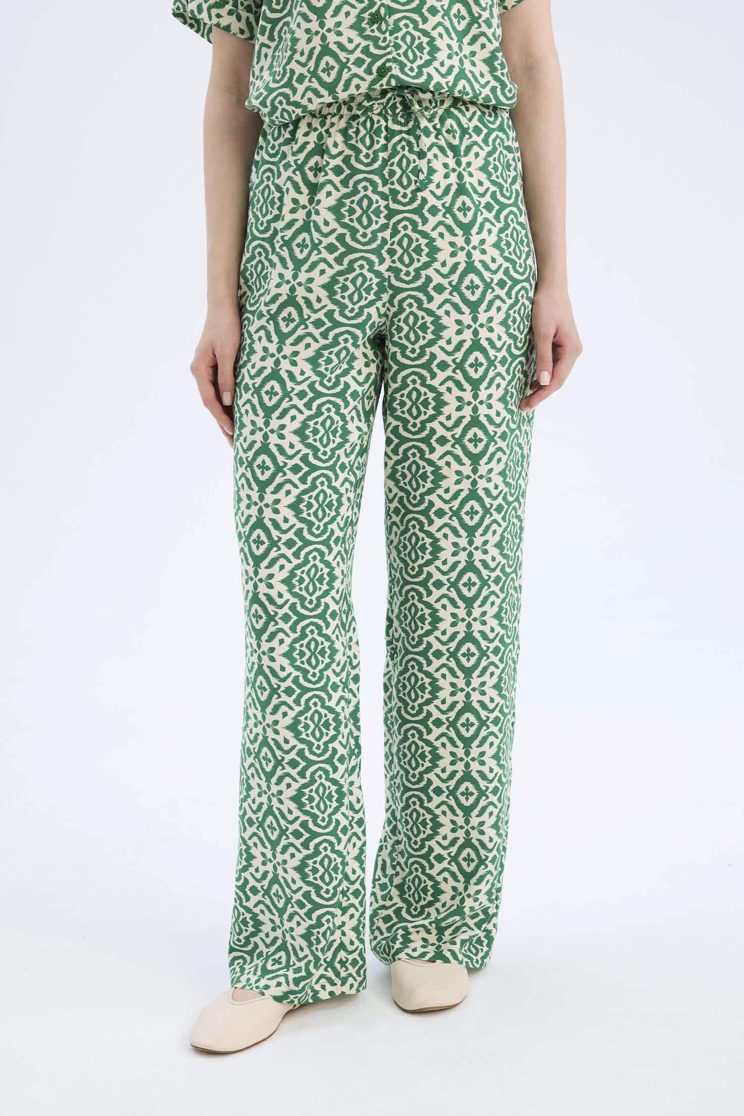 Regular Fit Desenli Beli Lastikli Düz Paça Pantolon