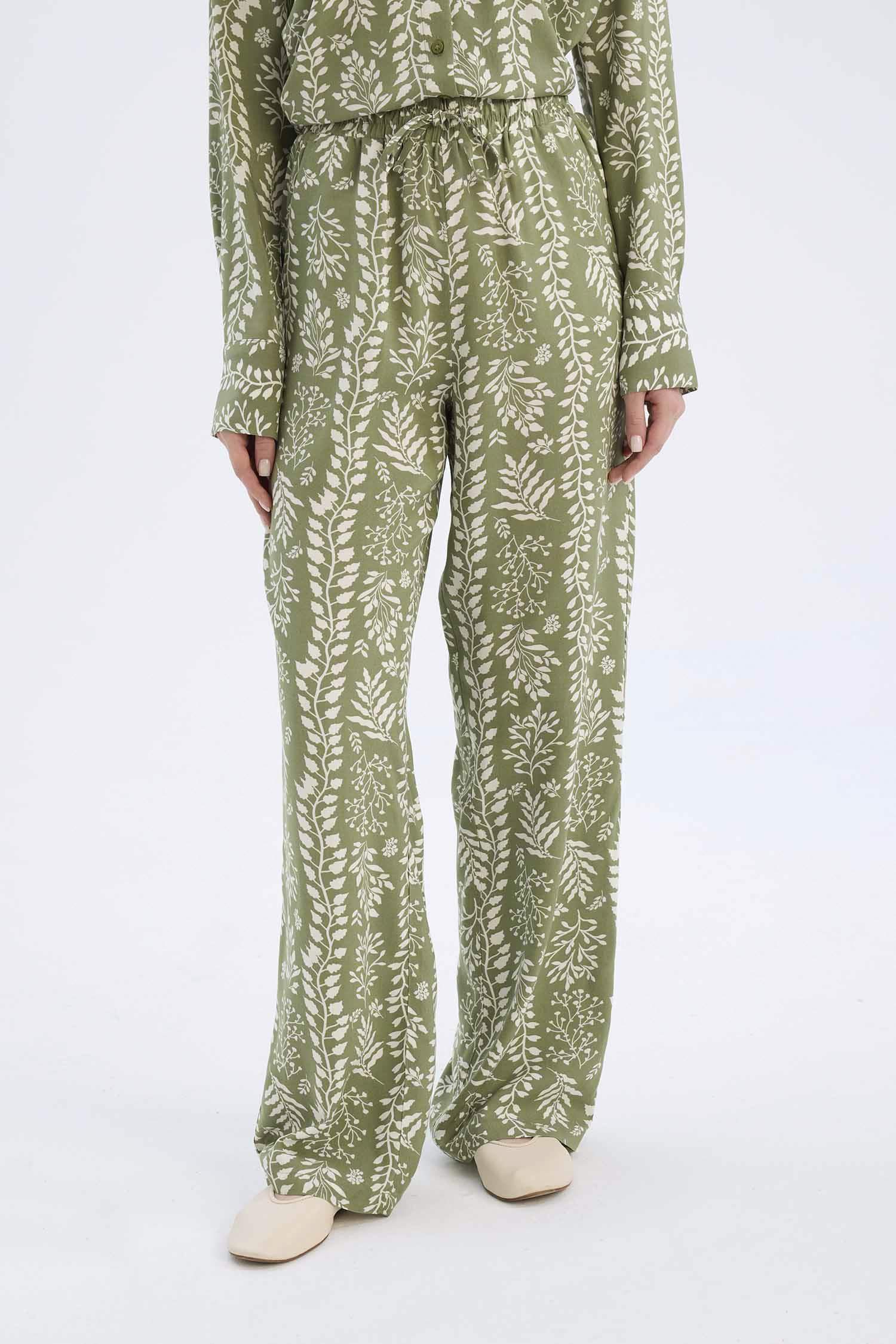 Regular Fit Desenli Beli Lastikli Düz Paça Pantolon