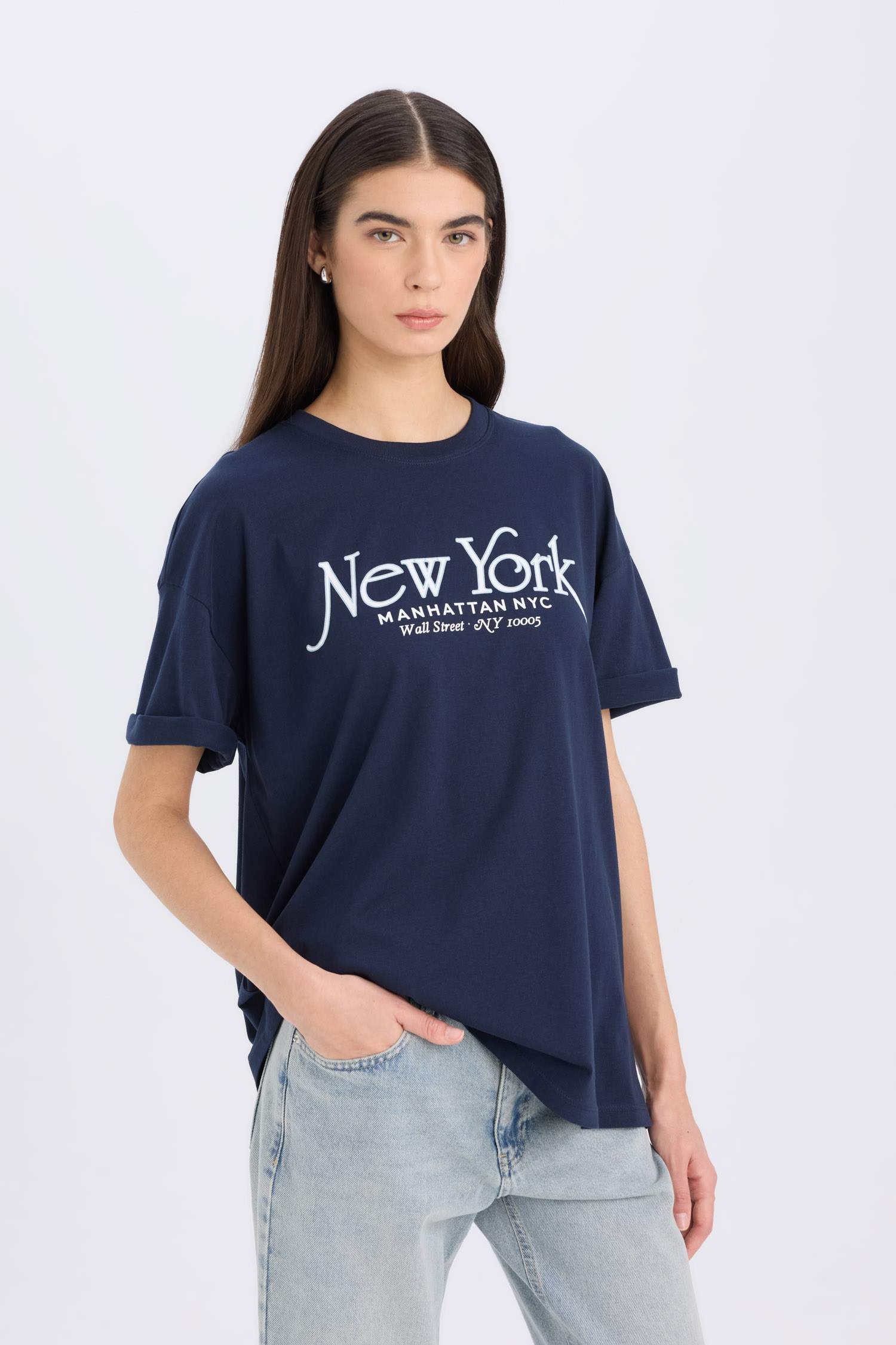 Oversize Fit Crew Neck Printed Short Sleeve T-Shirt