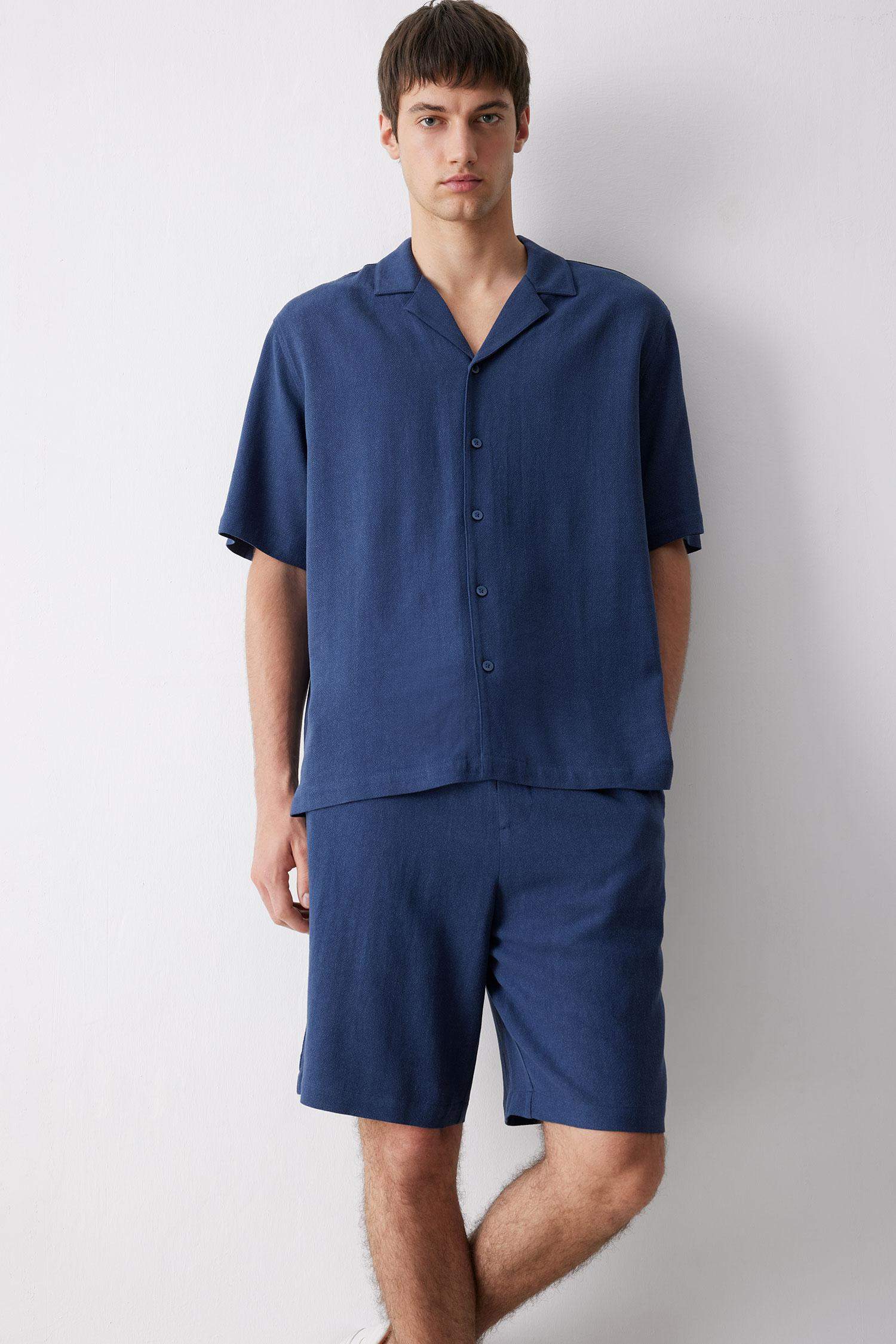 Летняя рубашка Relax Fit с коротким рукавом и поло воротником из хлопка