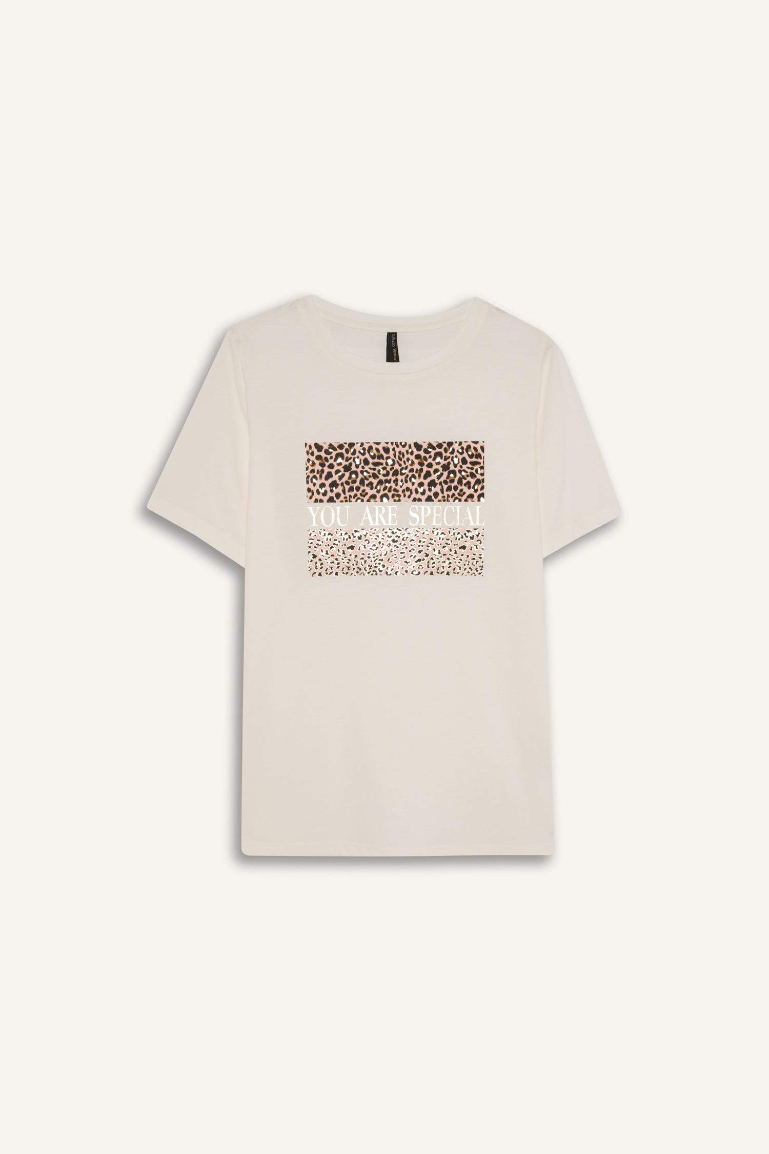 Regular Fit Bisiklet Yaka Leopar Baskılı Kısa Kollu Tişört