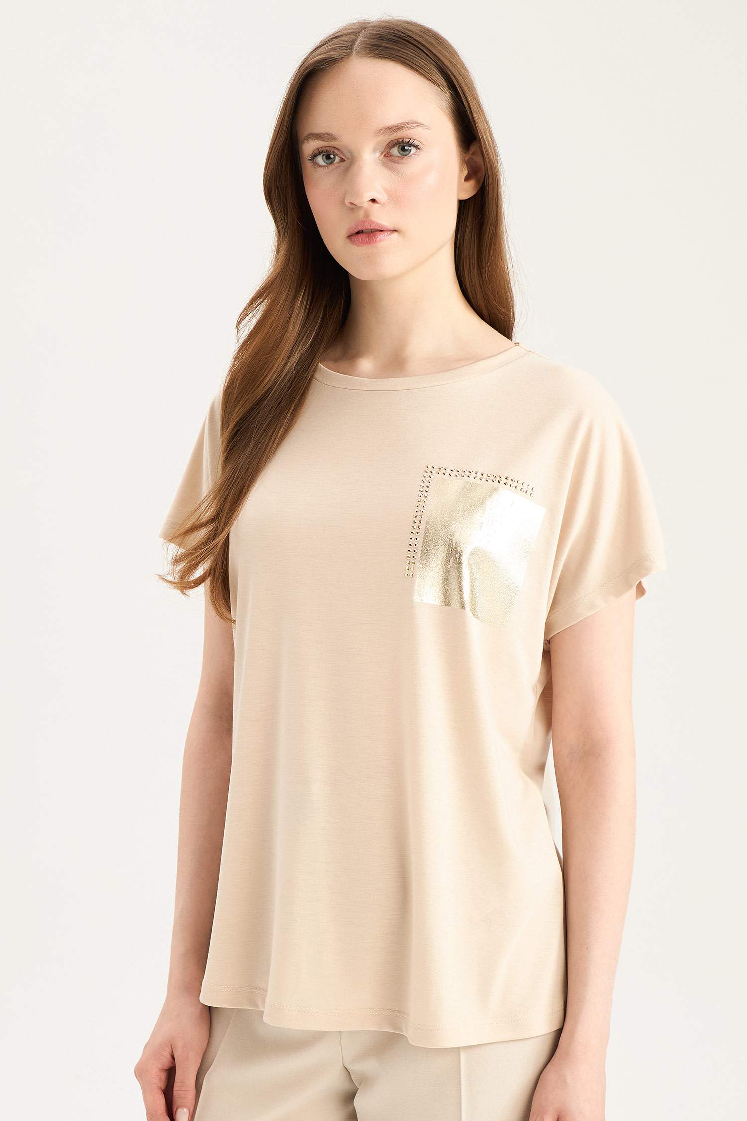 Bisiklet Yaka Baskılı Kısa Kollu Tişört