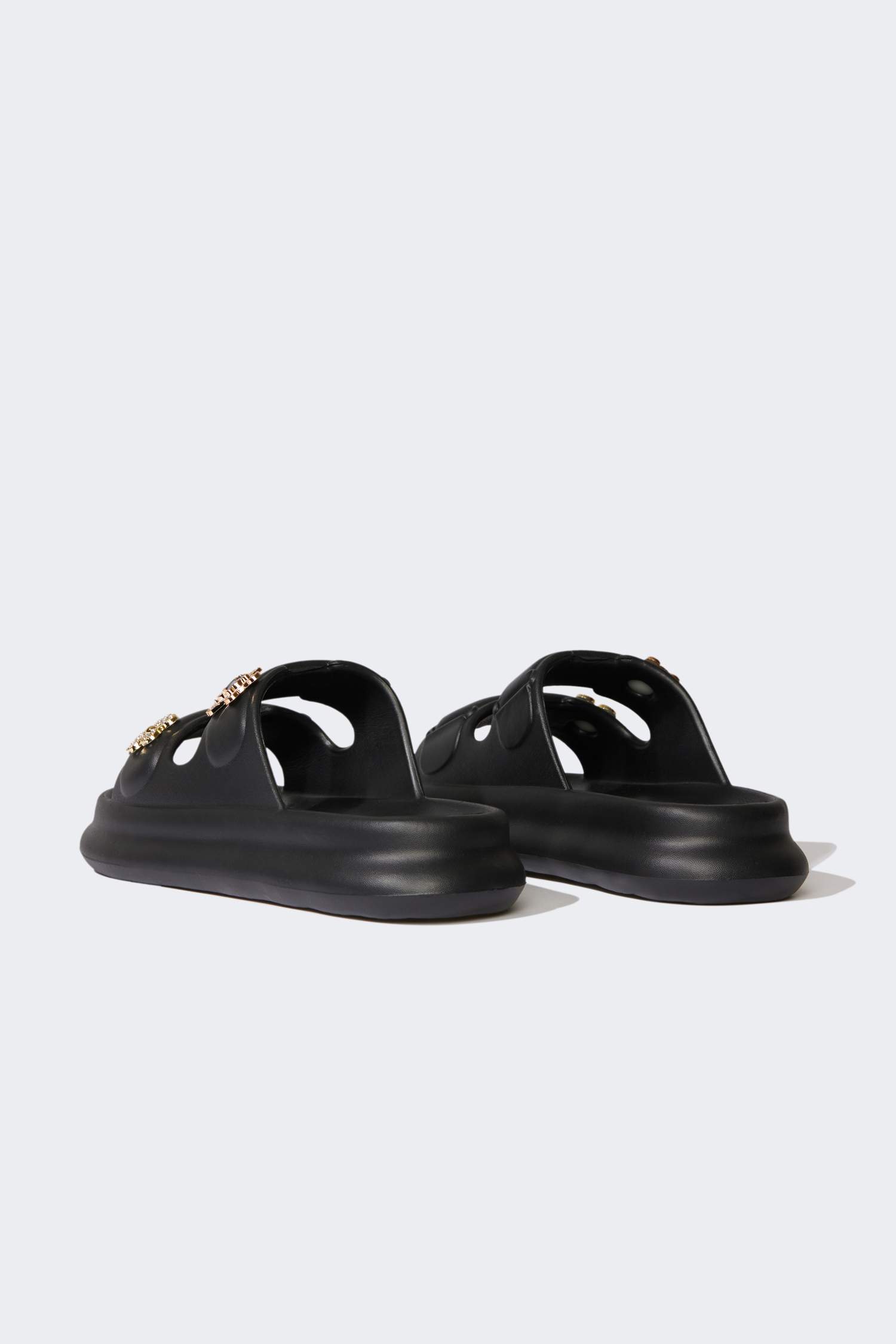 شبشب حريمي إيفا بكعب مسطح بشريط مزدوج أسود