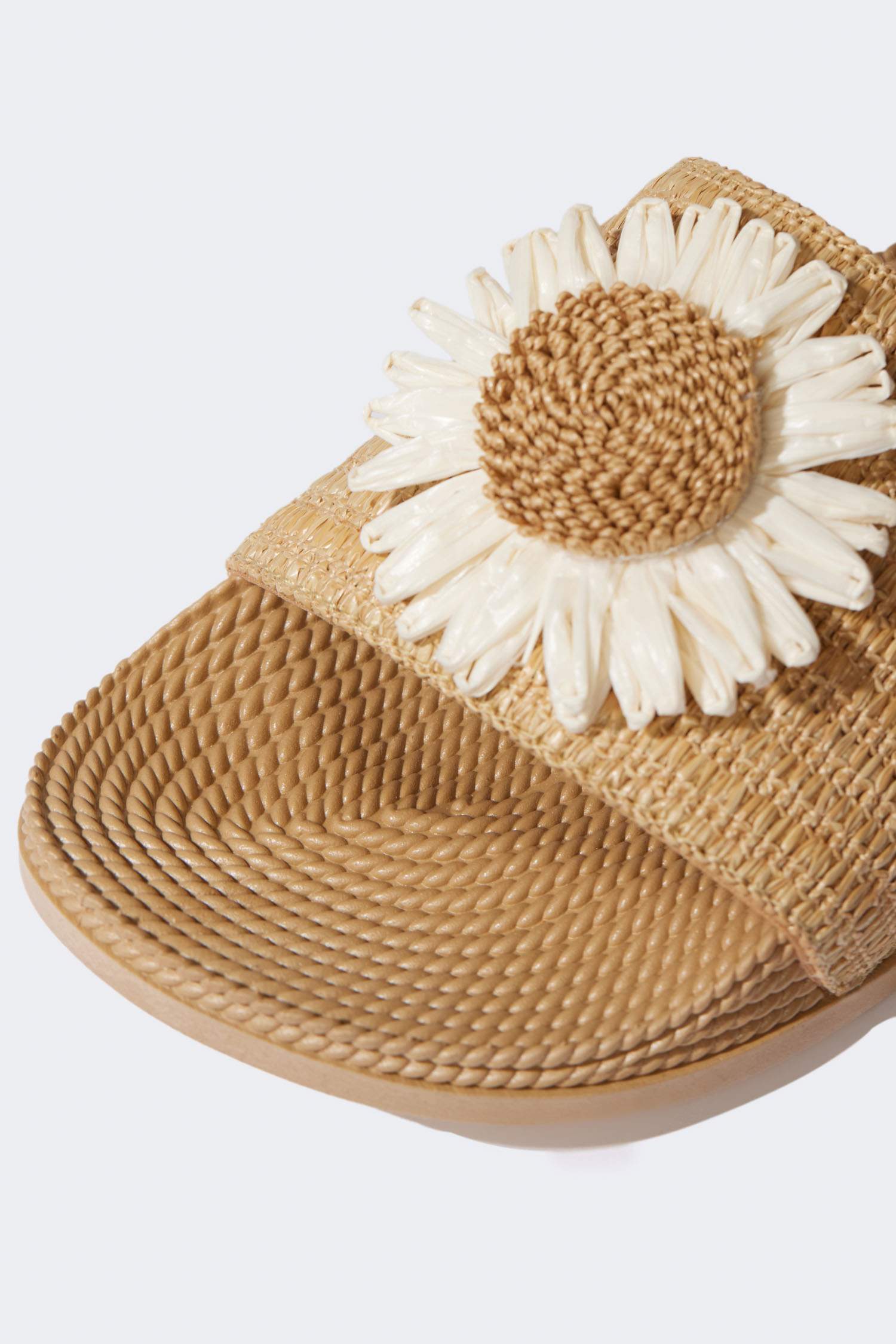 Woman Floral Flat Base Faux Leather Slippers