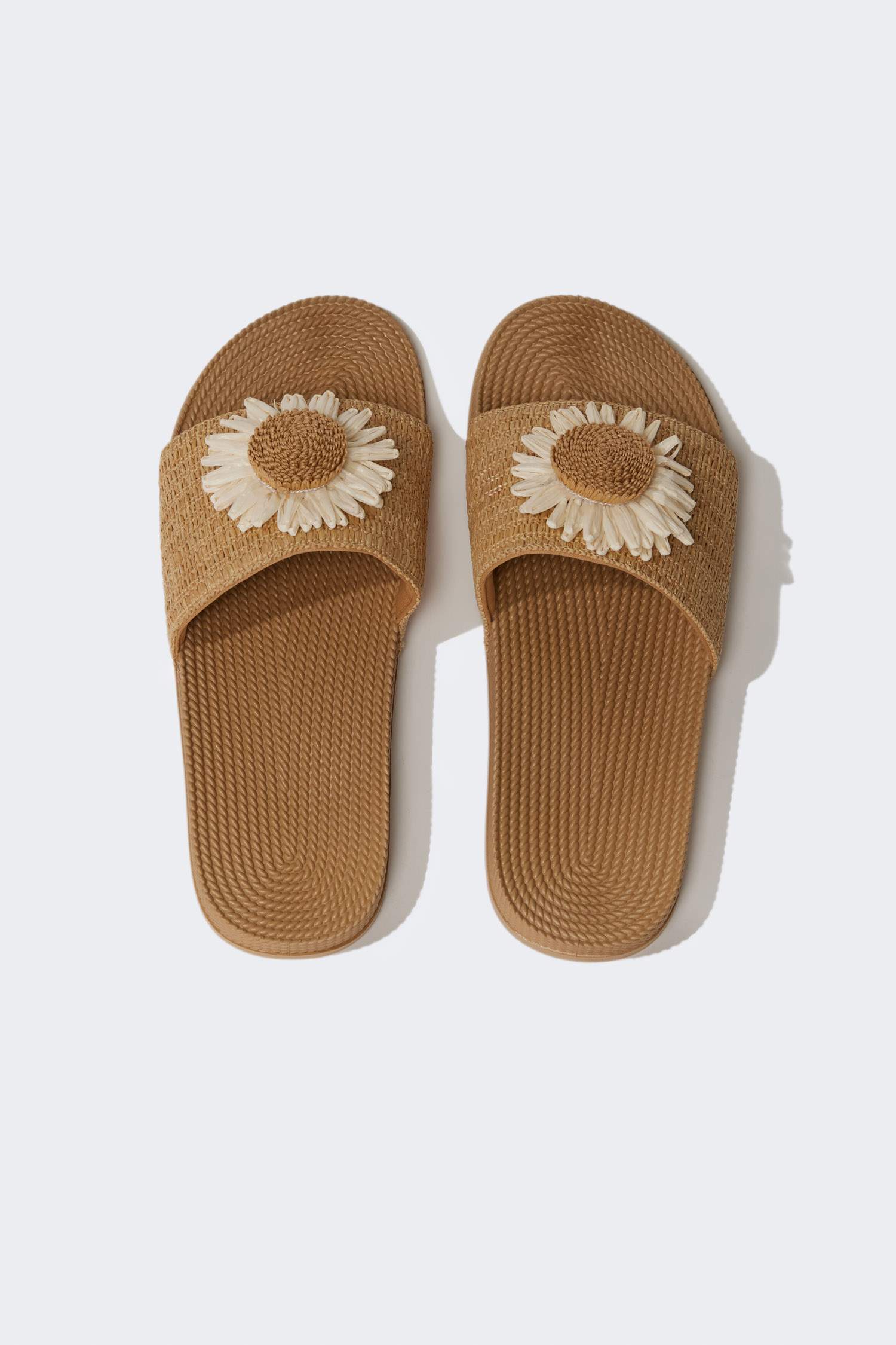 Woman Floral Flat Base Faux Leather Slippers