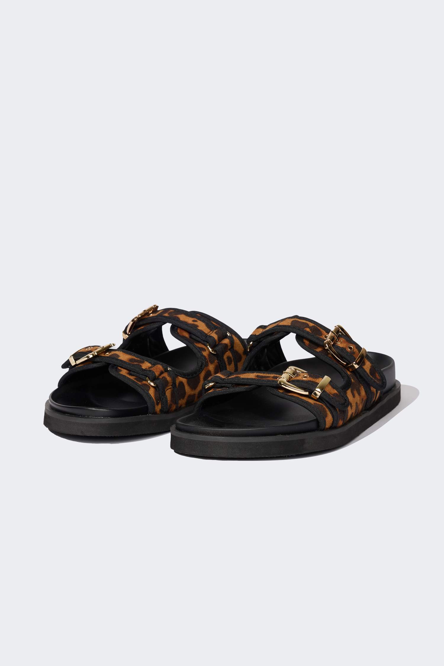 Woman Leopard Patterned Double Band Flat Sole Slippers