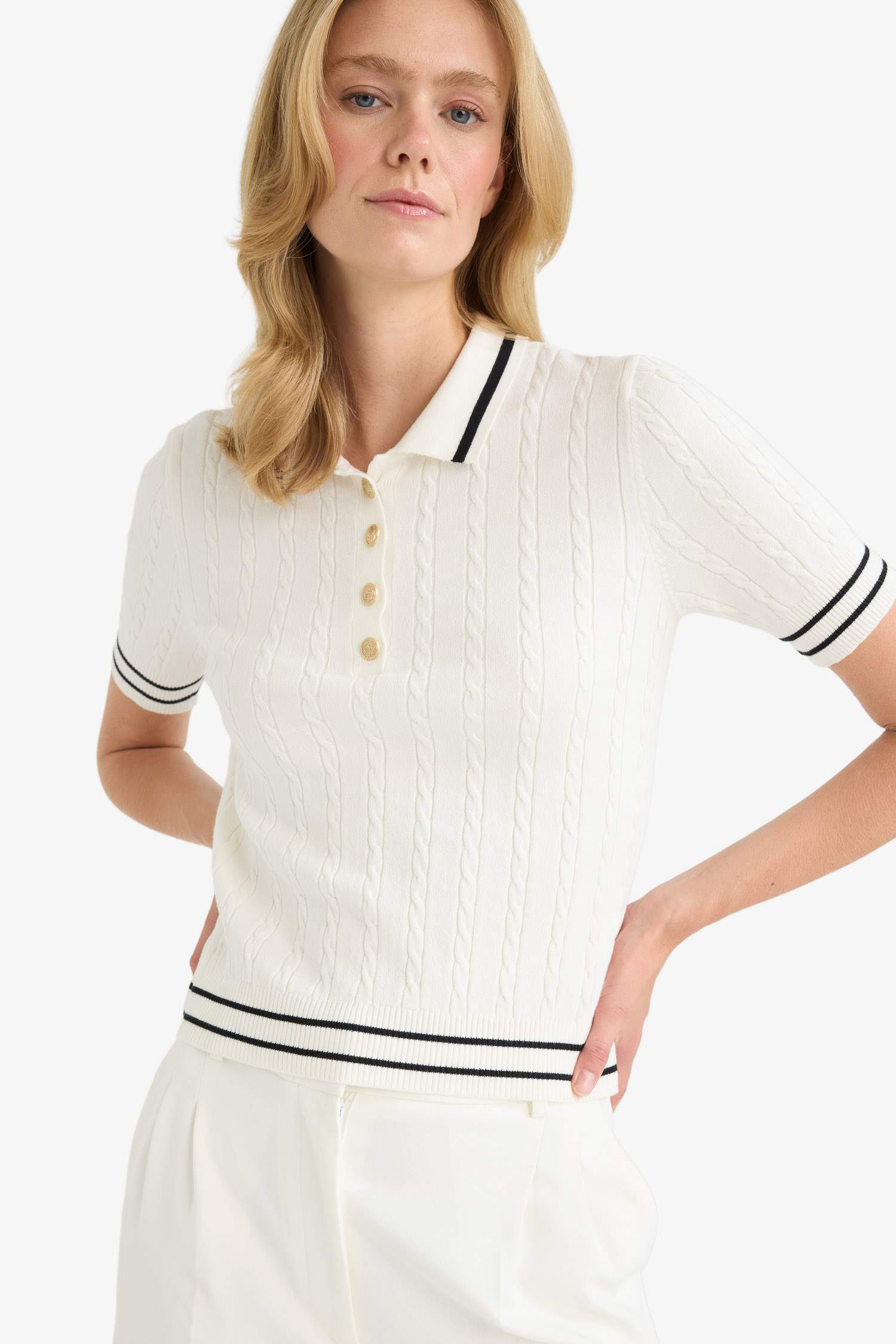 Regular Fit Polo Yaka Kısa Kollu Triko Kazak