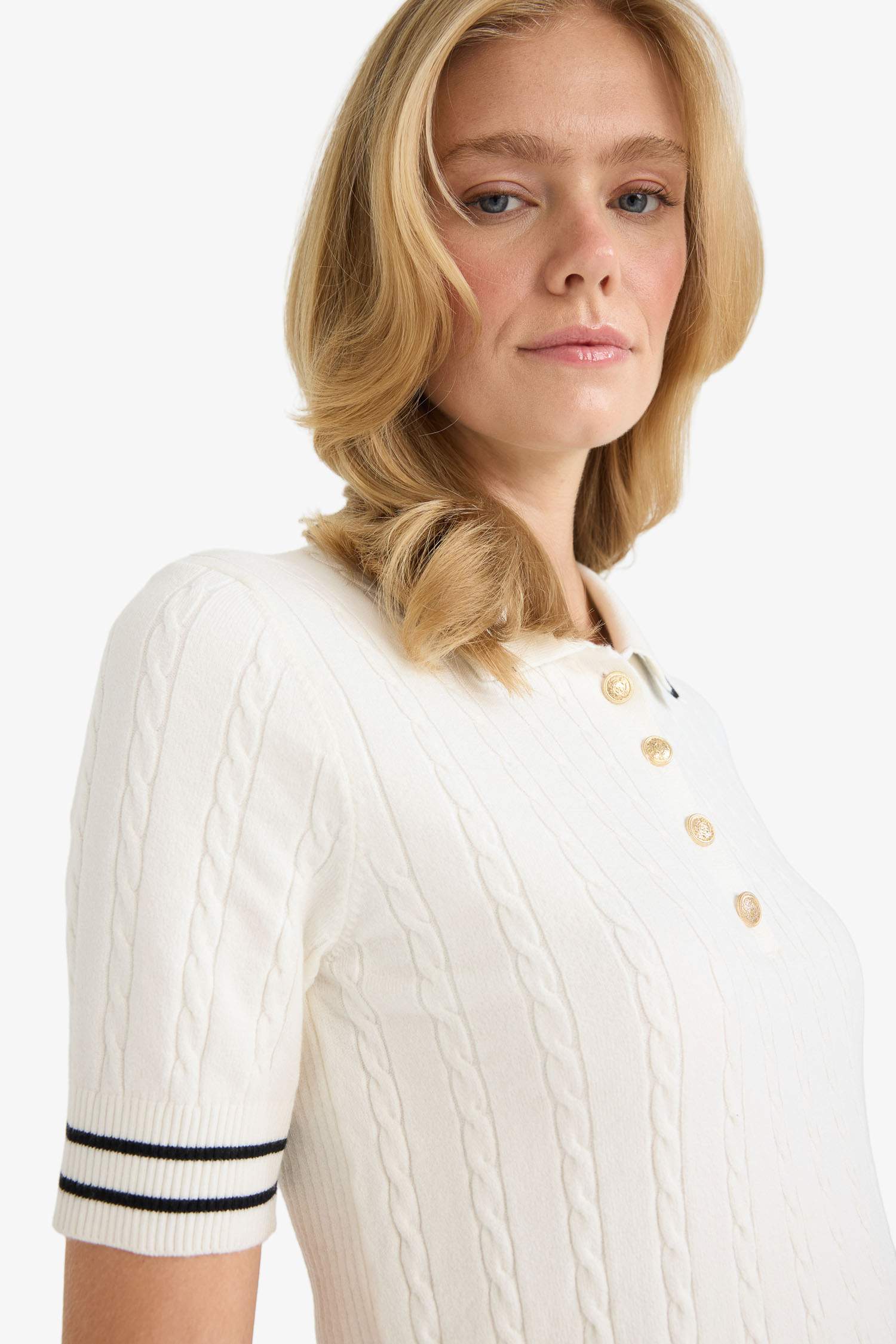 Regular Fit Polo Yaka Kısa Kollu Triko Kazak