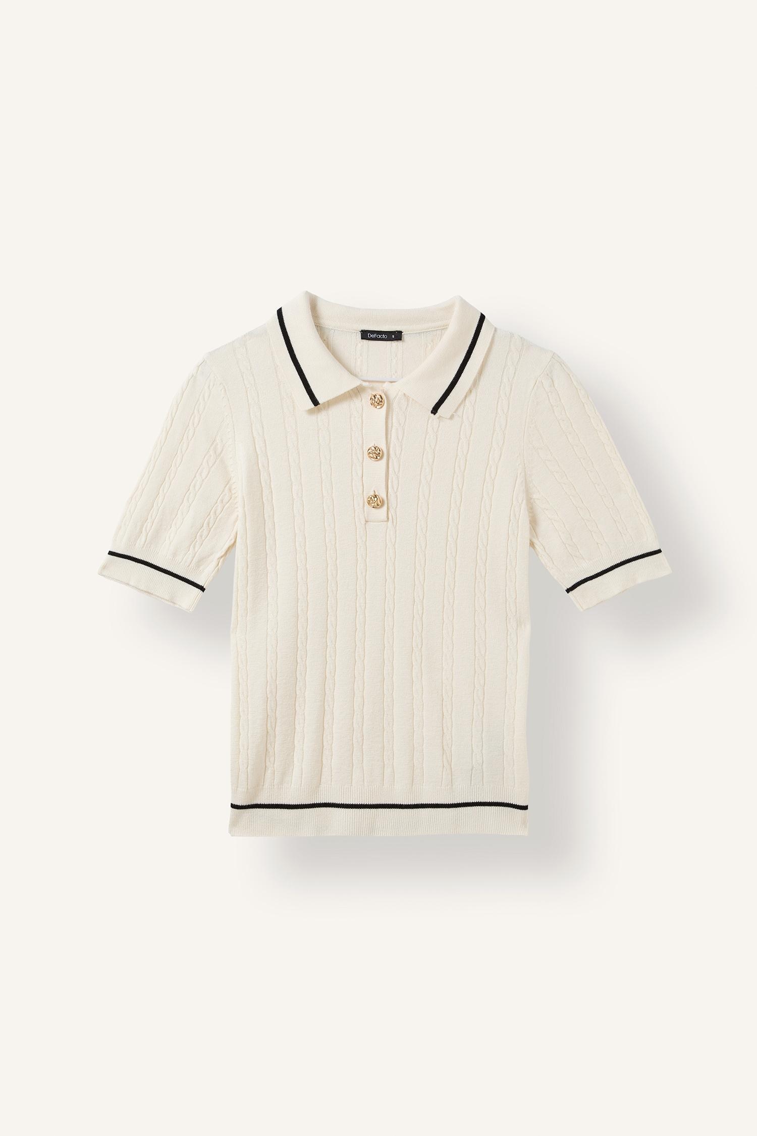 DeFacto Fitilli Polo Yaka Basic Kazak görsel 6