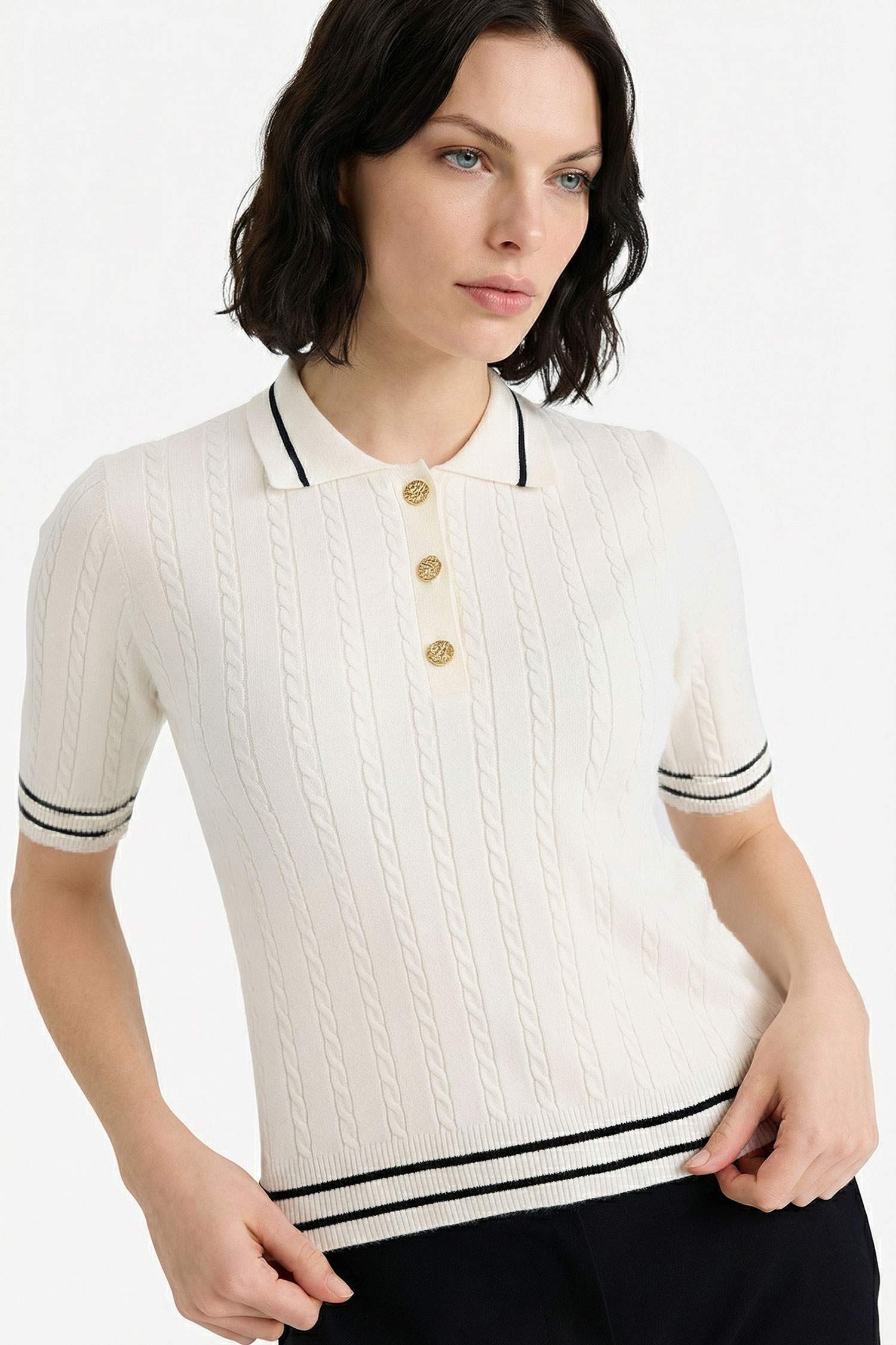 Regular Fit Polo Neck Short Sleeve Knit Pullover