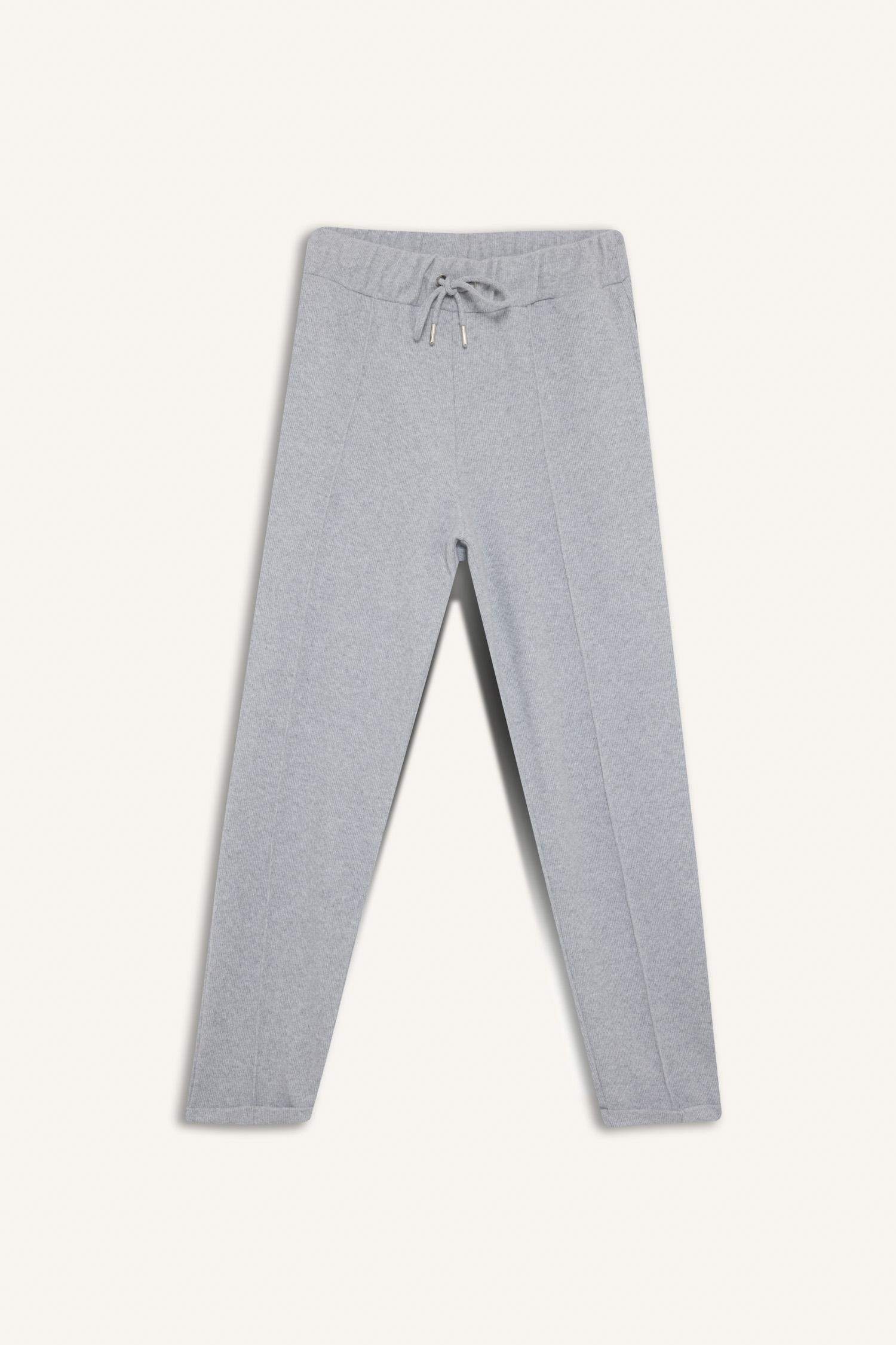 Regular Fit Pantolon Beli Lastikli Basic Düz Bağcıklı Cepli Paça Katlamalı Uzun Boy