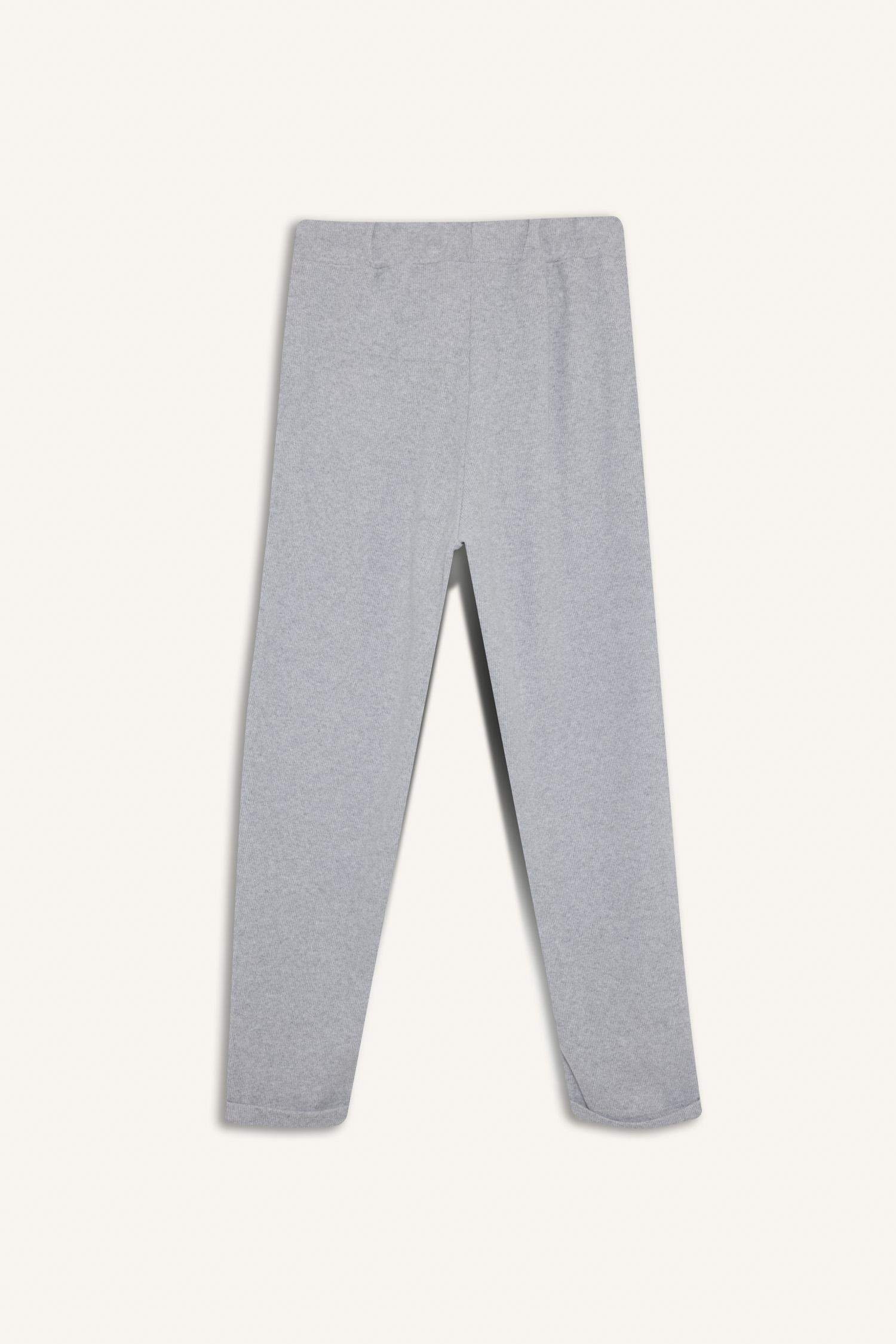 Regular Fit Pantolon Beli Lastikli Basic Düz Bağcıklı Cepli Paça Katlamalı Uzun Boy