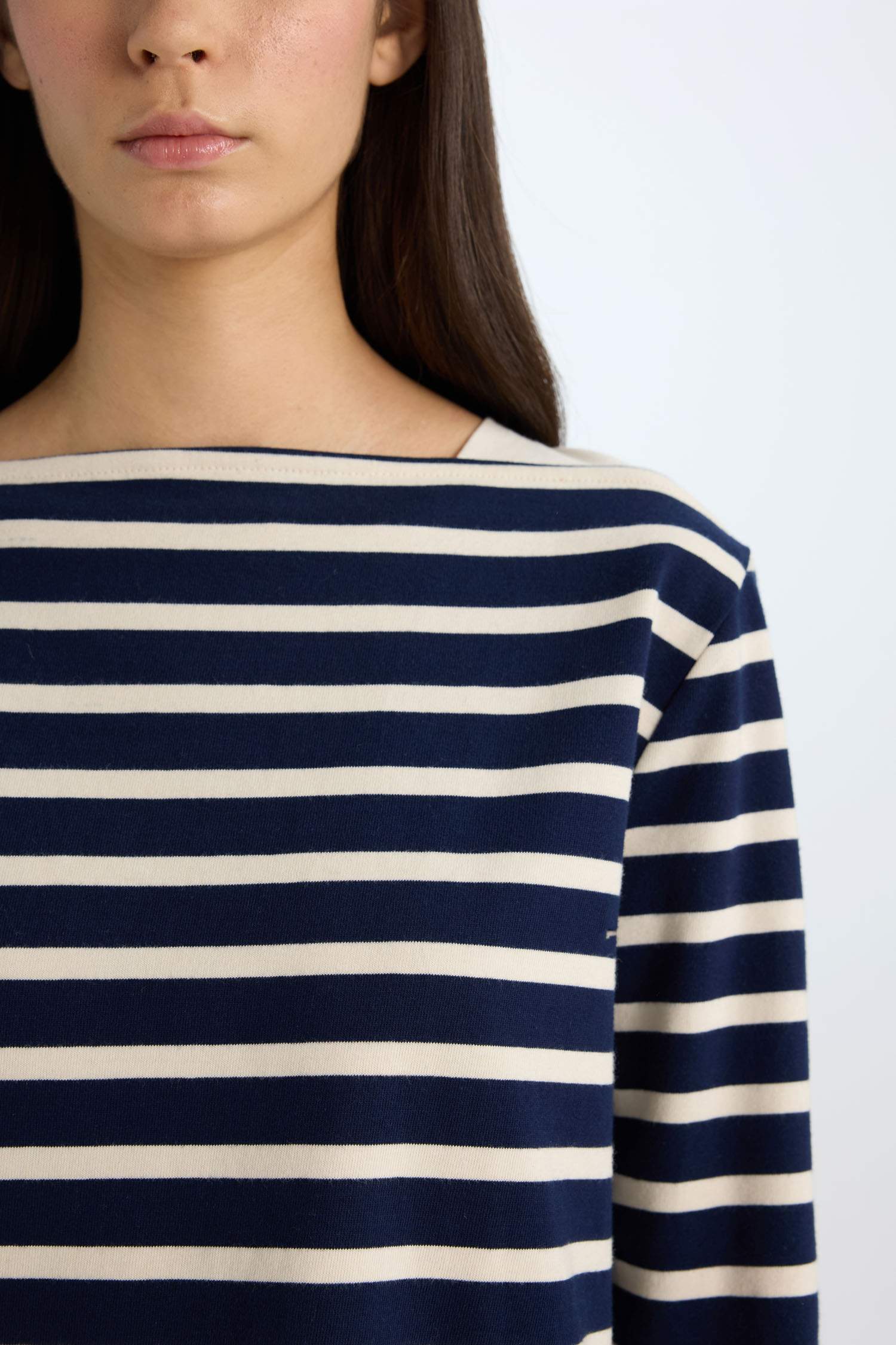 Regular Fit Bisiklet Yaka Çizgili Penye Uzun Kollu Tişört