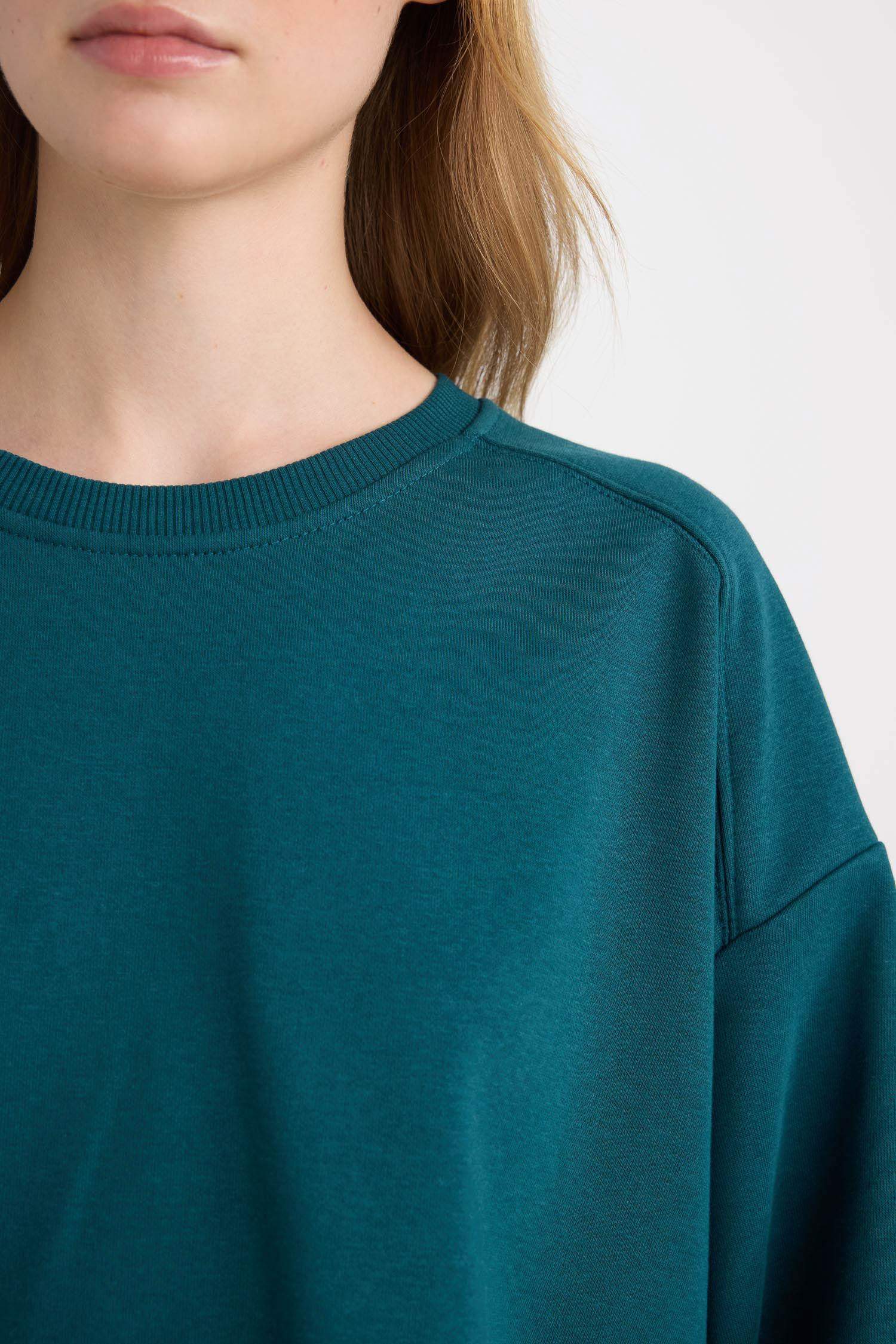 Coool Oversize Geniş Kalıp Bisiklet Yaka Basic Düz Kalın Sweatshirt