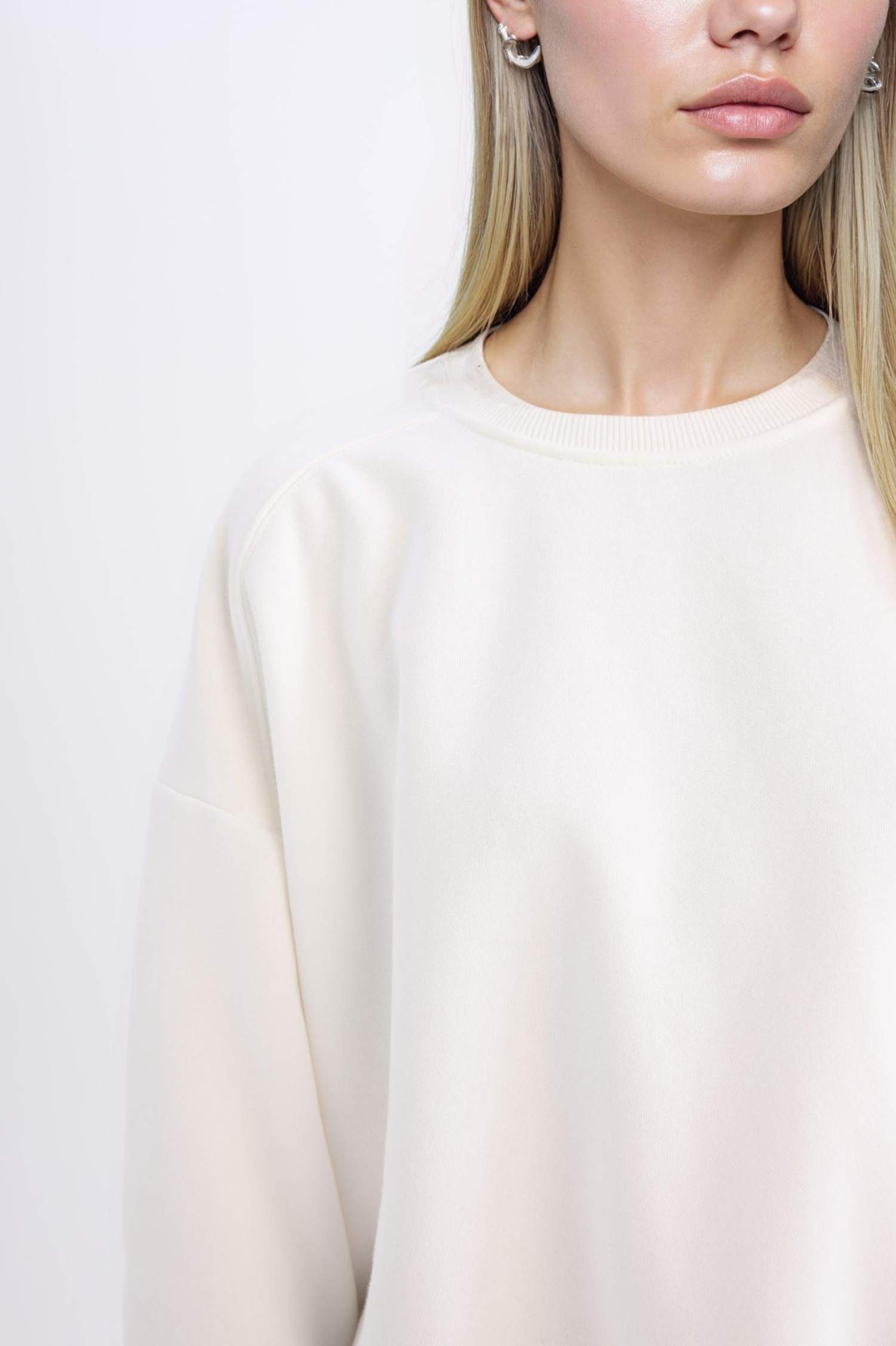 Oversize Geniş Kalıp Bisiklet Yaka Basic Düz Kalın Sweatshirt