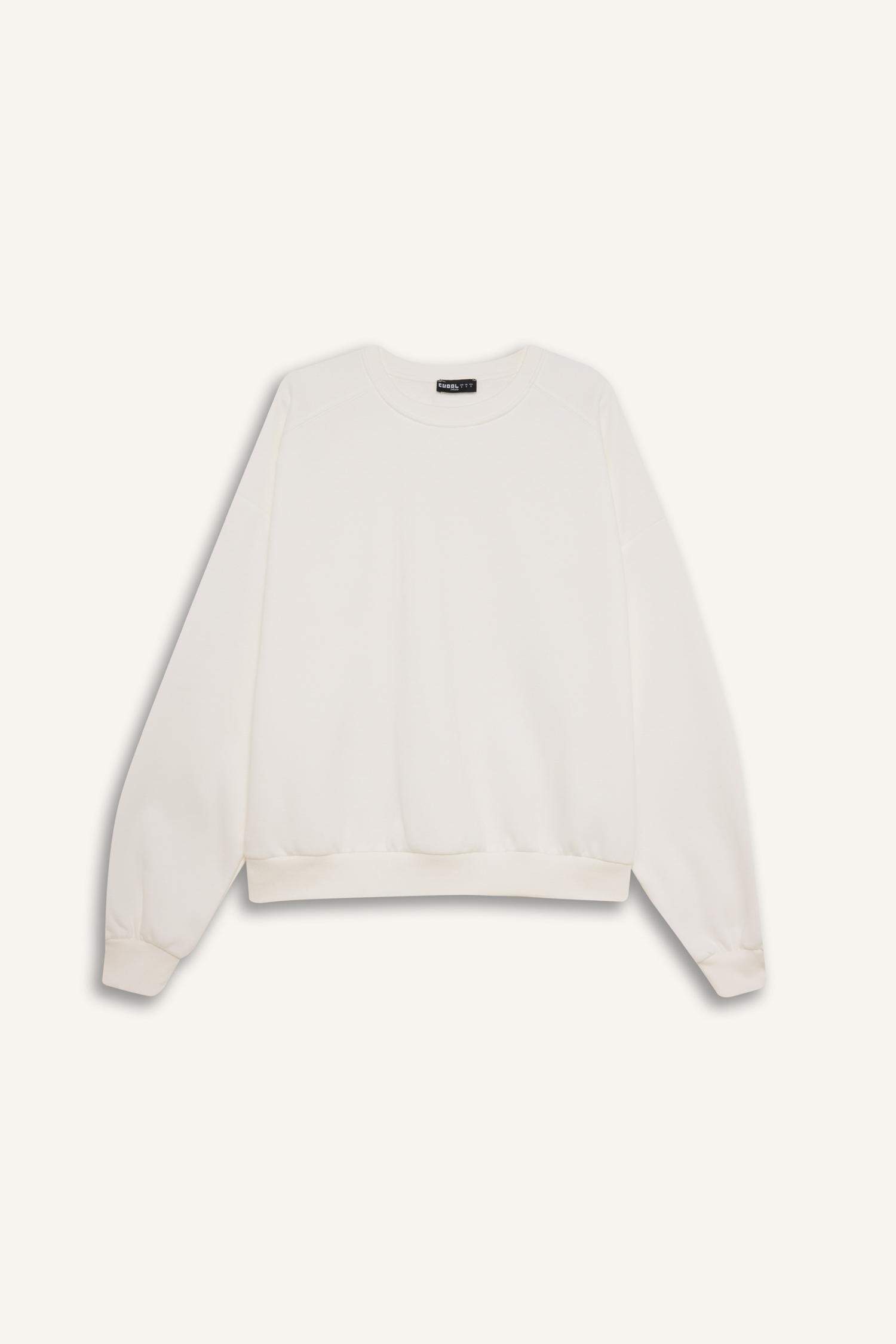 Oversize Geniş Kalıp Bisiklet Yaka Basic Düz Kalın Sweatshirt