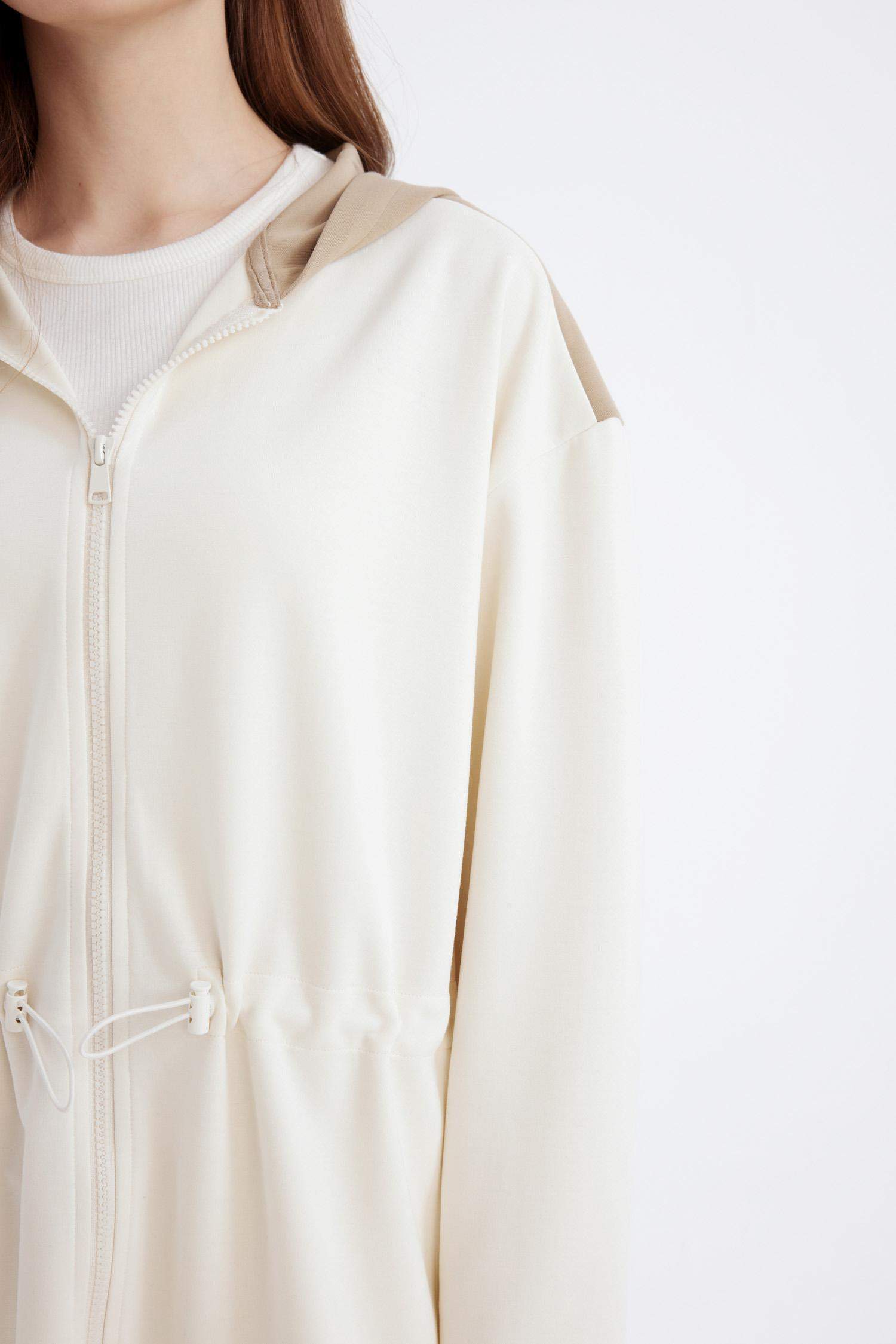 Relax Fit Kapüşonlu Beli Büzgülü Fermuarlı Sweatshirt 