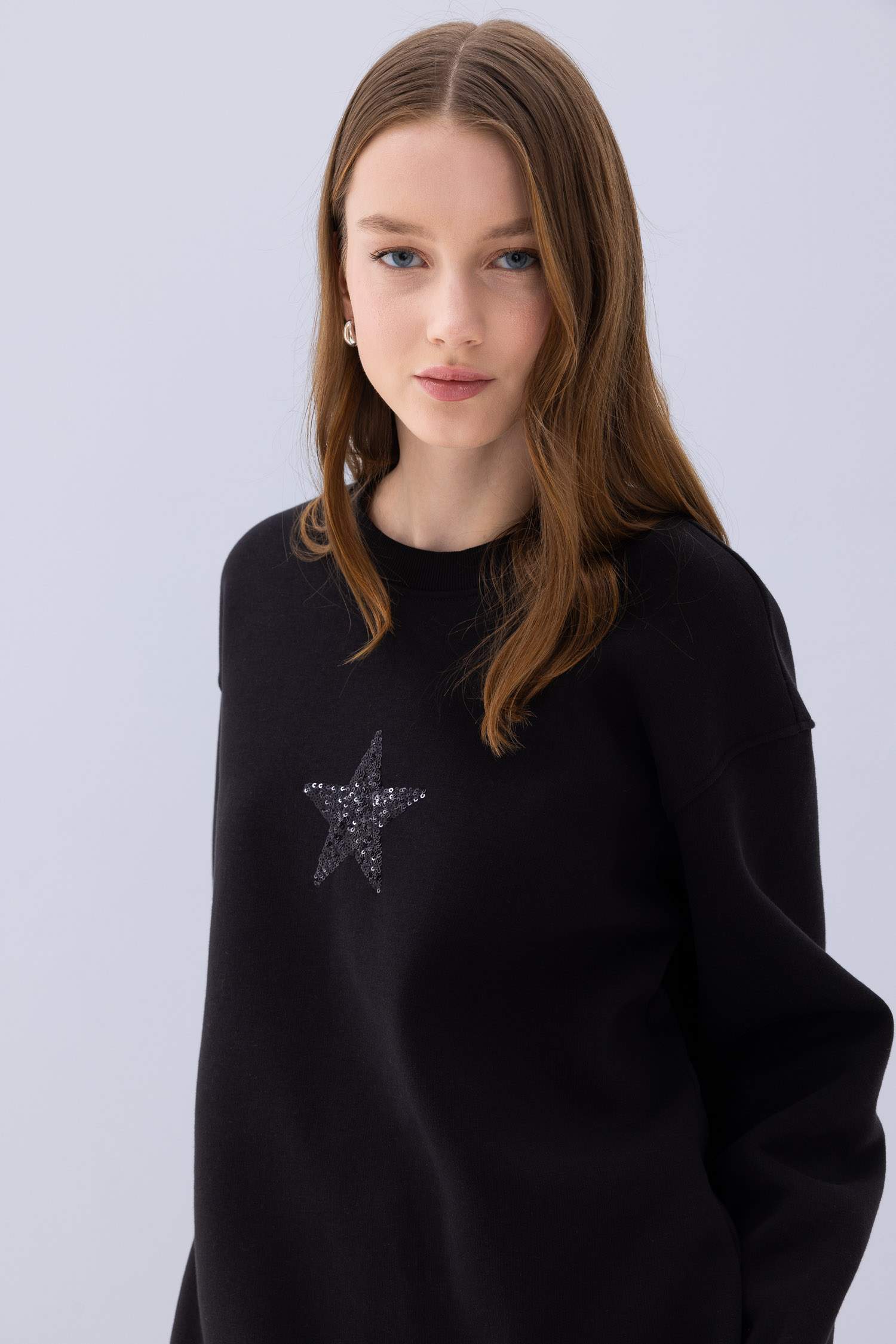 سويت تونيك قماش رقيق مطبوعة قصة مريحة بياقة مستديرة ببطانة ناعمة