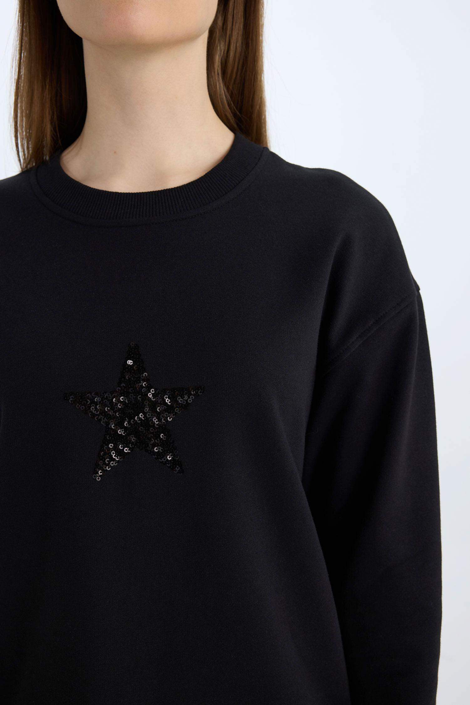 سويت تونيك قماش رقيق مطبوعة قصة مريحة بياقة مستديرة ببطانة ناعمة