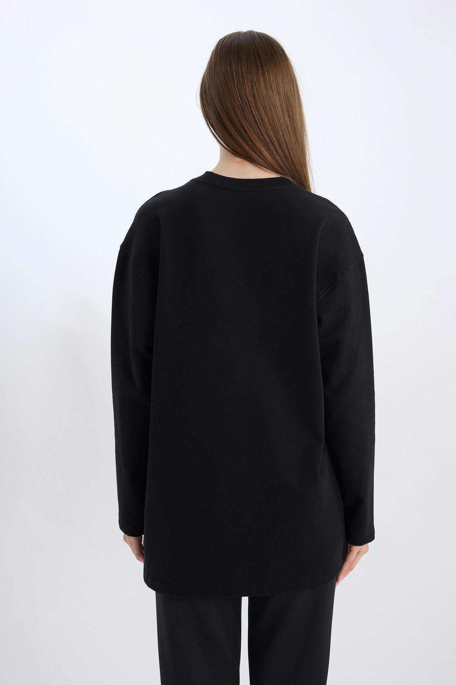 سويت تونيك قماش رقيق مطبوعة قصة مريحة بياقة مستديرة ببطانة ناعمة