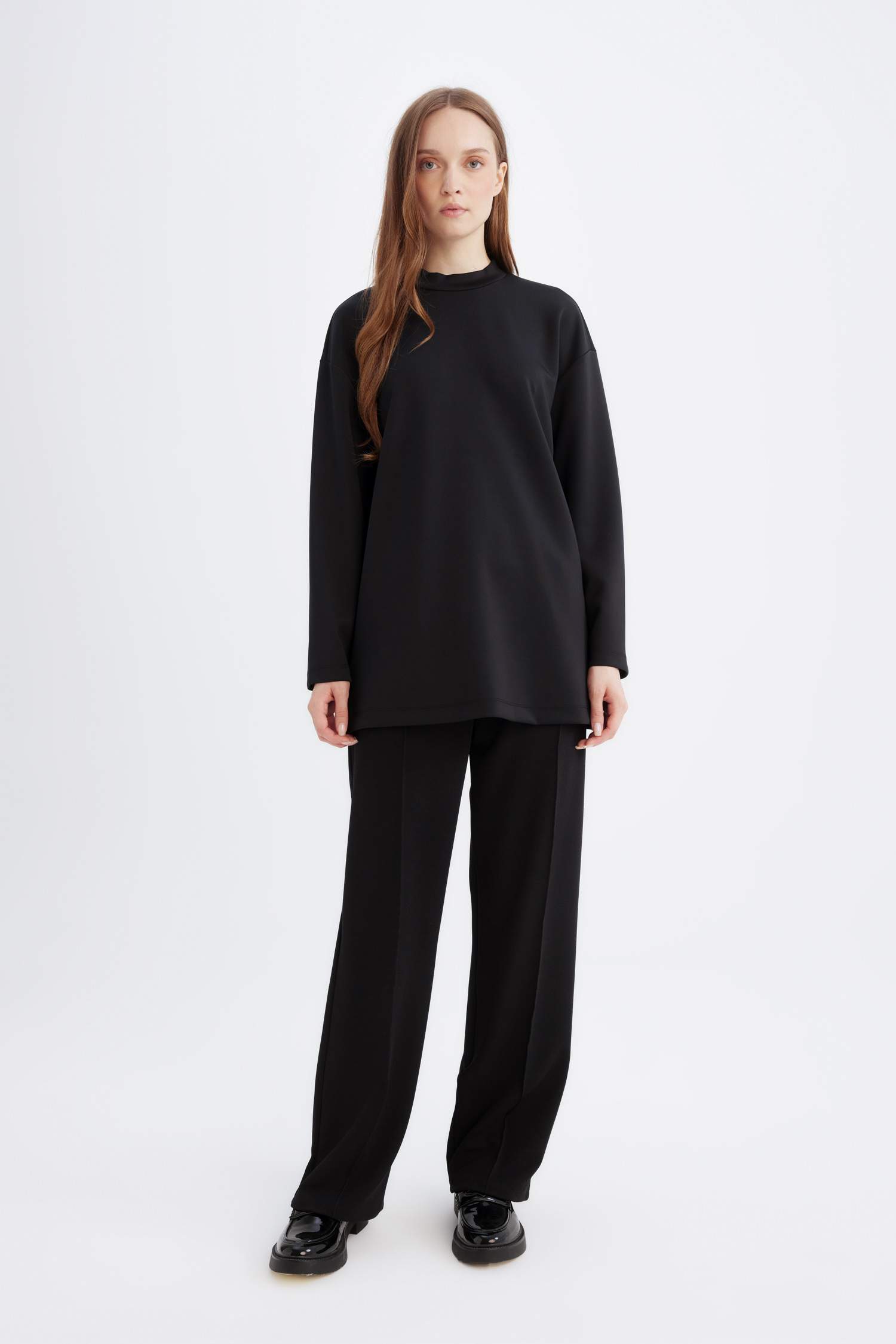 Relax Fit Skuba Dalgıç Kumaş Uzun Kollu Tunik